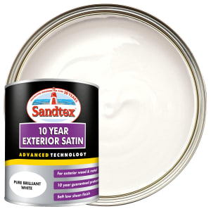 Sandtex 10 Year Exterior Satin Paint - Pure Brilliant White - 750ml