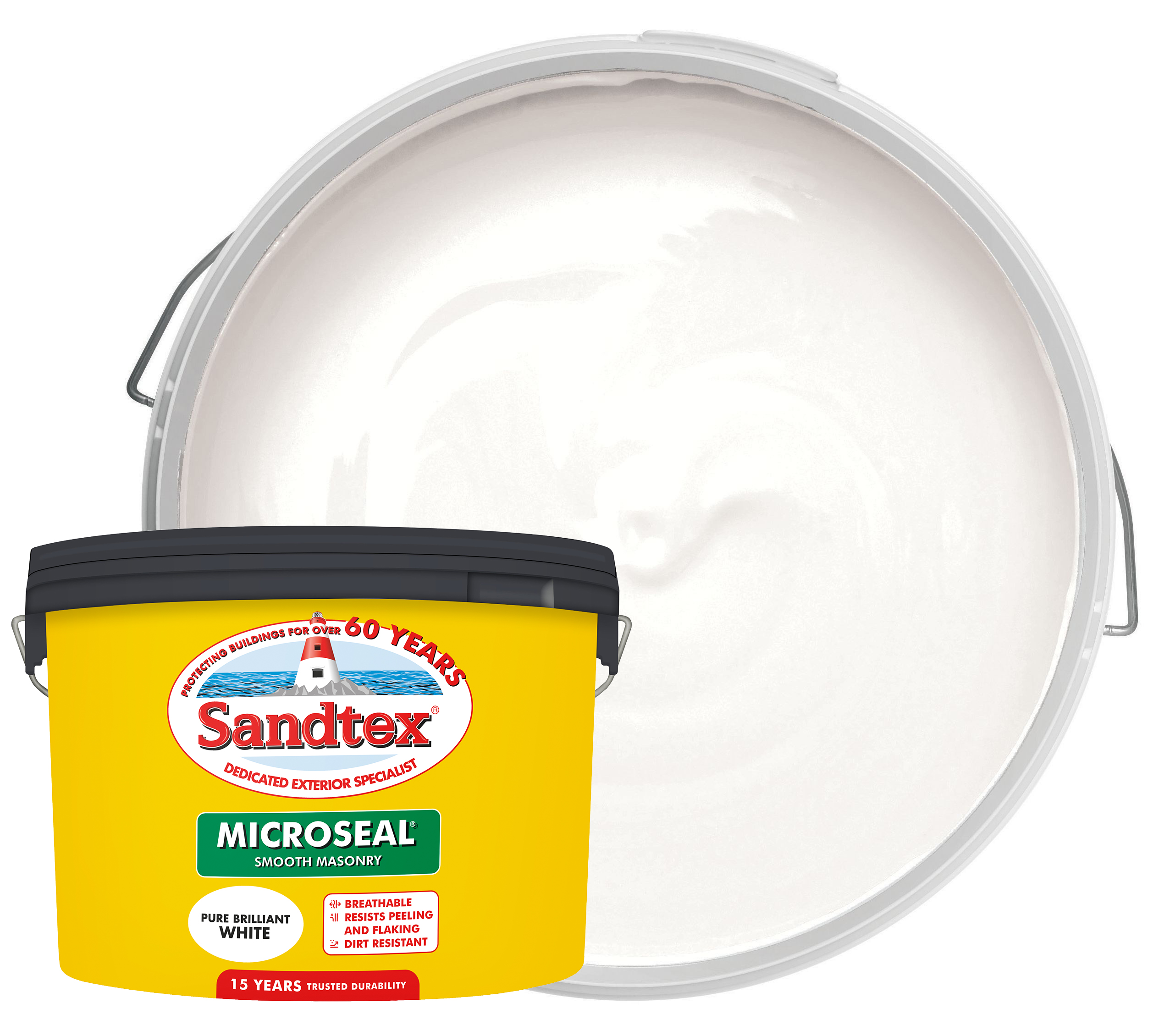 Sandtex Microseal Ultra Smooth Weatherproof Masonry 15 Year Exterior Wall Paint - Pure Brilliant White - 10L