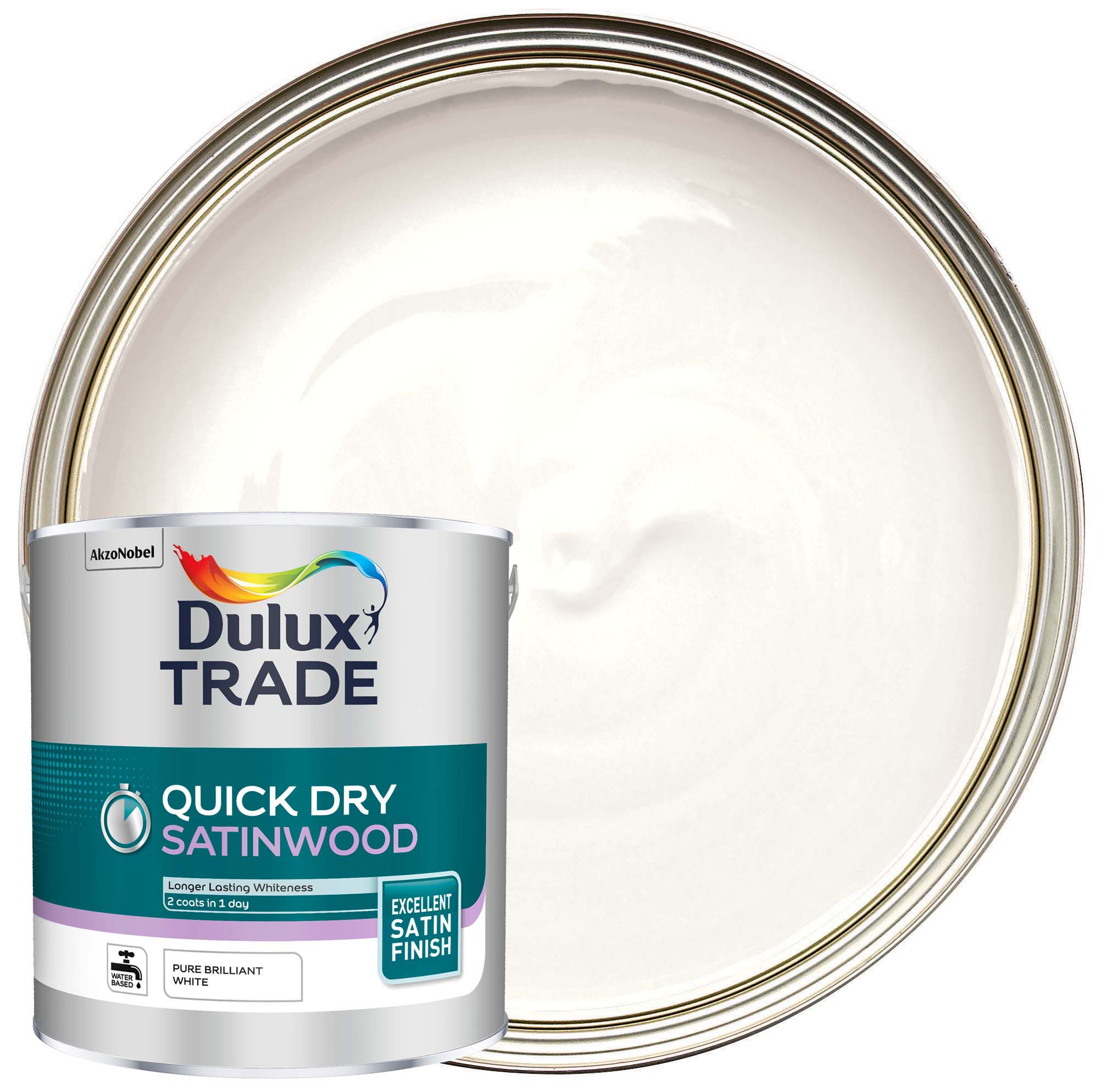 Dulux Trade Quick Dry Satinwood Paint - Pure Brilliant White - 2.5L