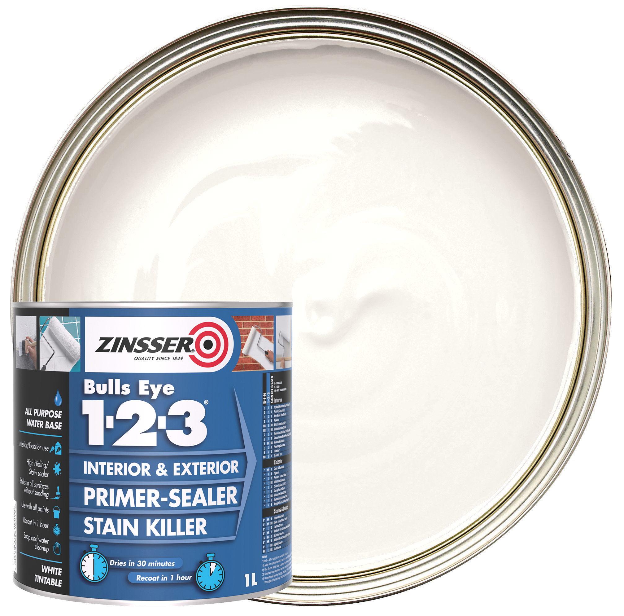 Zinsser Bulls Eye 123 Primer Sealer - White - 1L