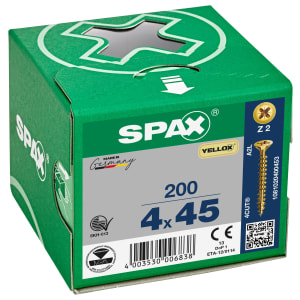 Spax Pz Countersunk Yellox Screws - 4x45mm Pack Of 200