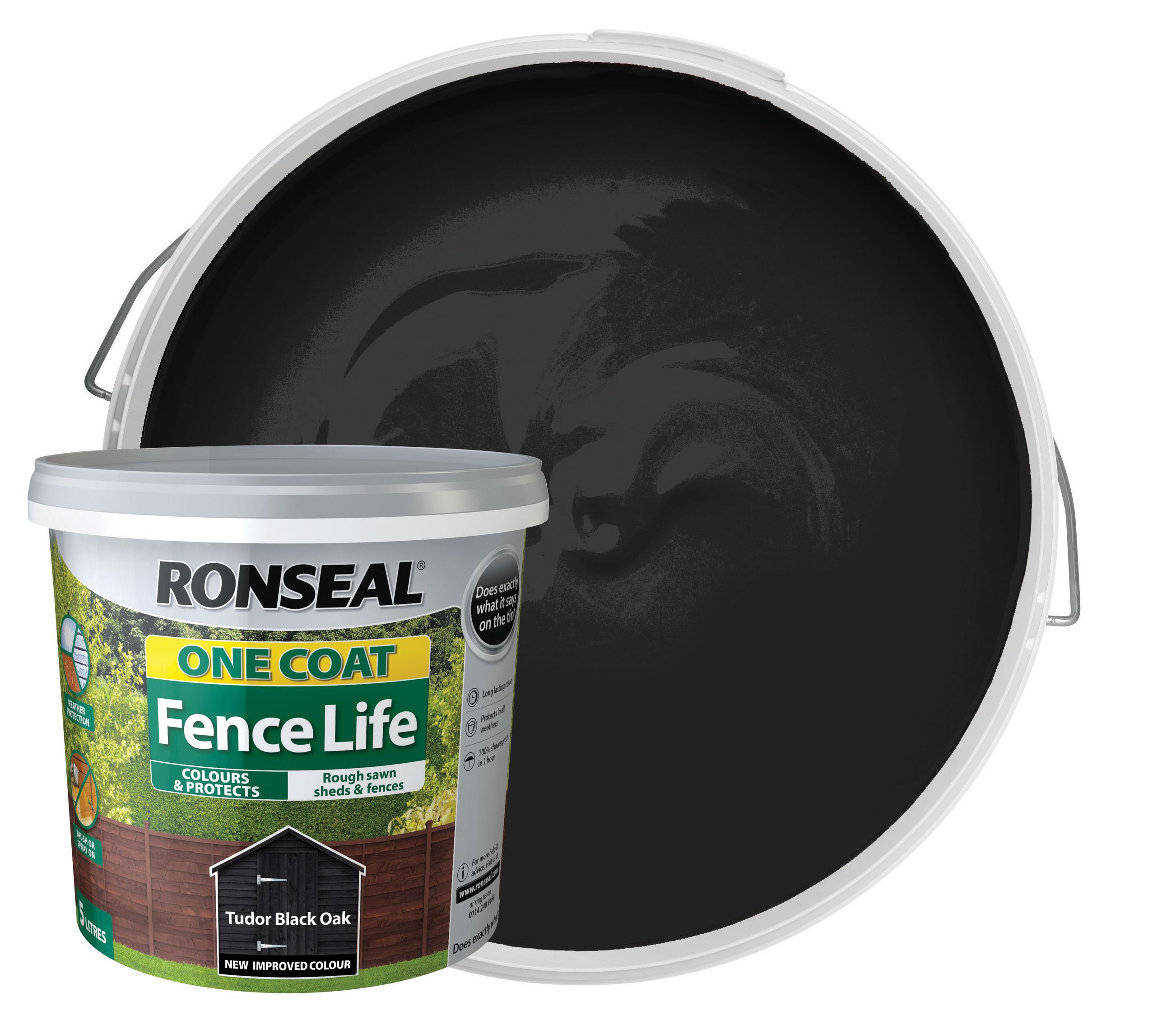 Ronseal One Coat Fence Life Matt Shed & Fence Treatment - Tudor Black Oak 5L