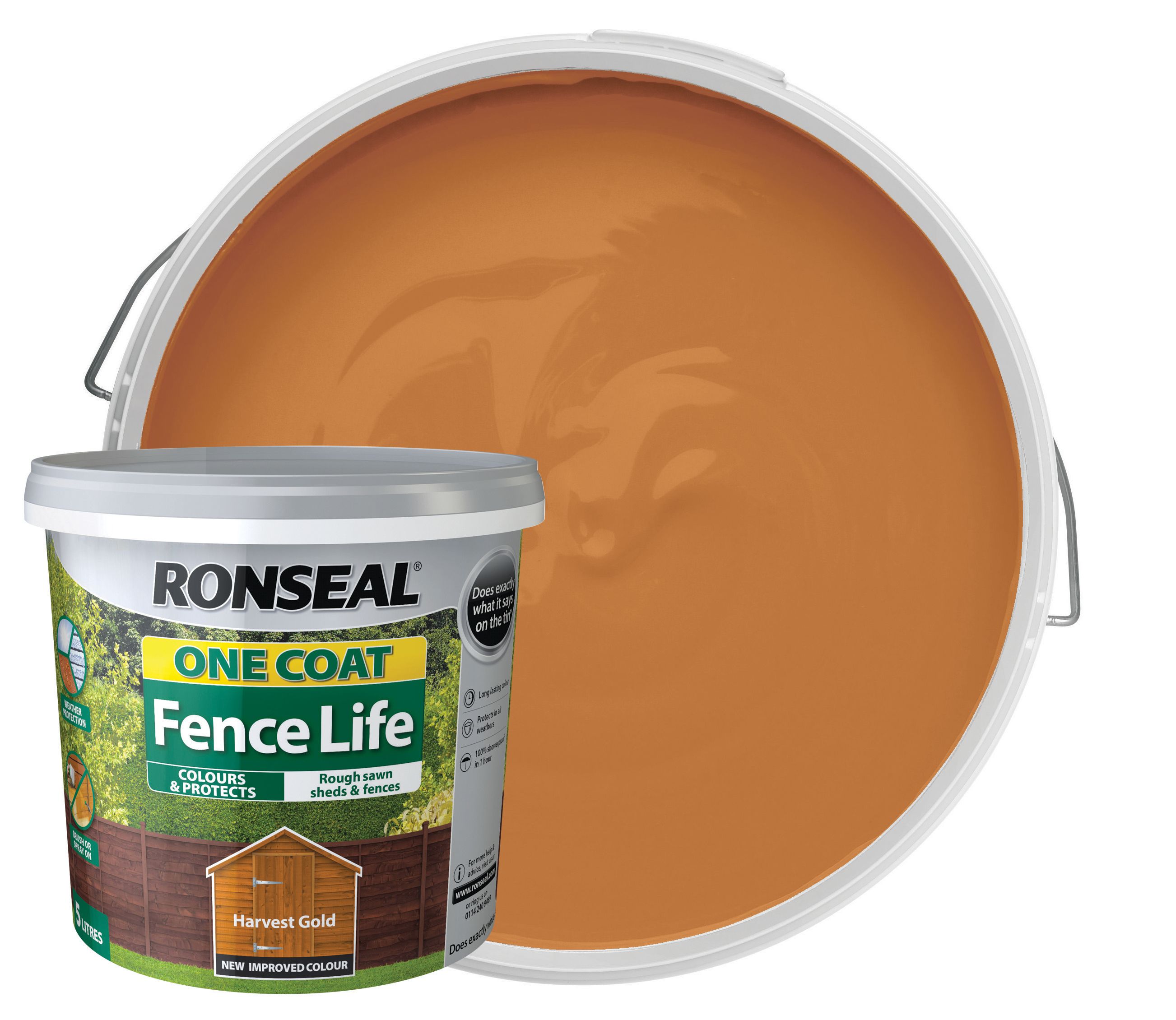 Ronseal One Coat Fence Life Matt Shed & Fence Treatment - Harvest Gold 5L