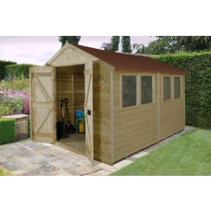 Forest Garden 10 x 8 ft Apex Tongue & Groove Pressure Treated Double Door Shed
