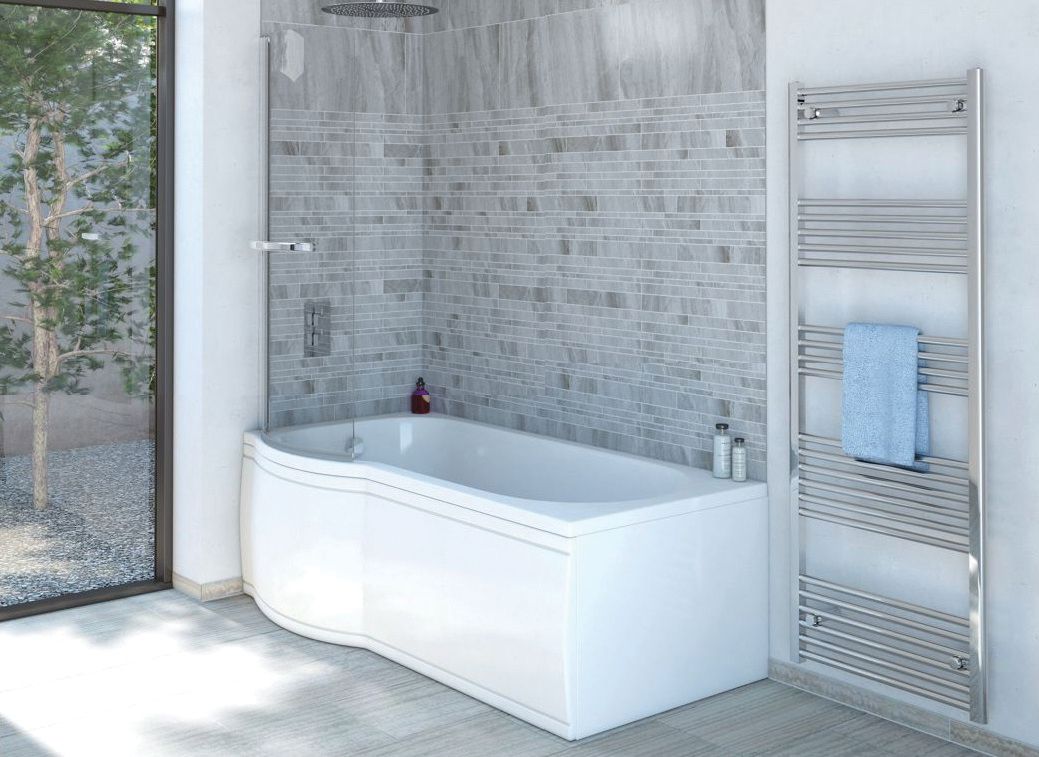 Wickes Valsina Left Hand P-Shaped Standard Shower Bath - 1500 x 800mm
