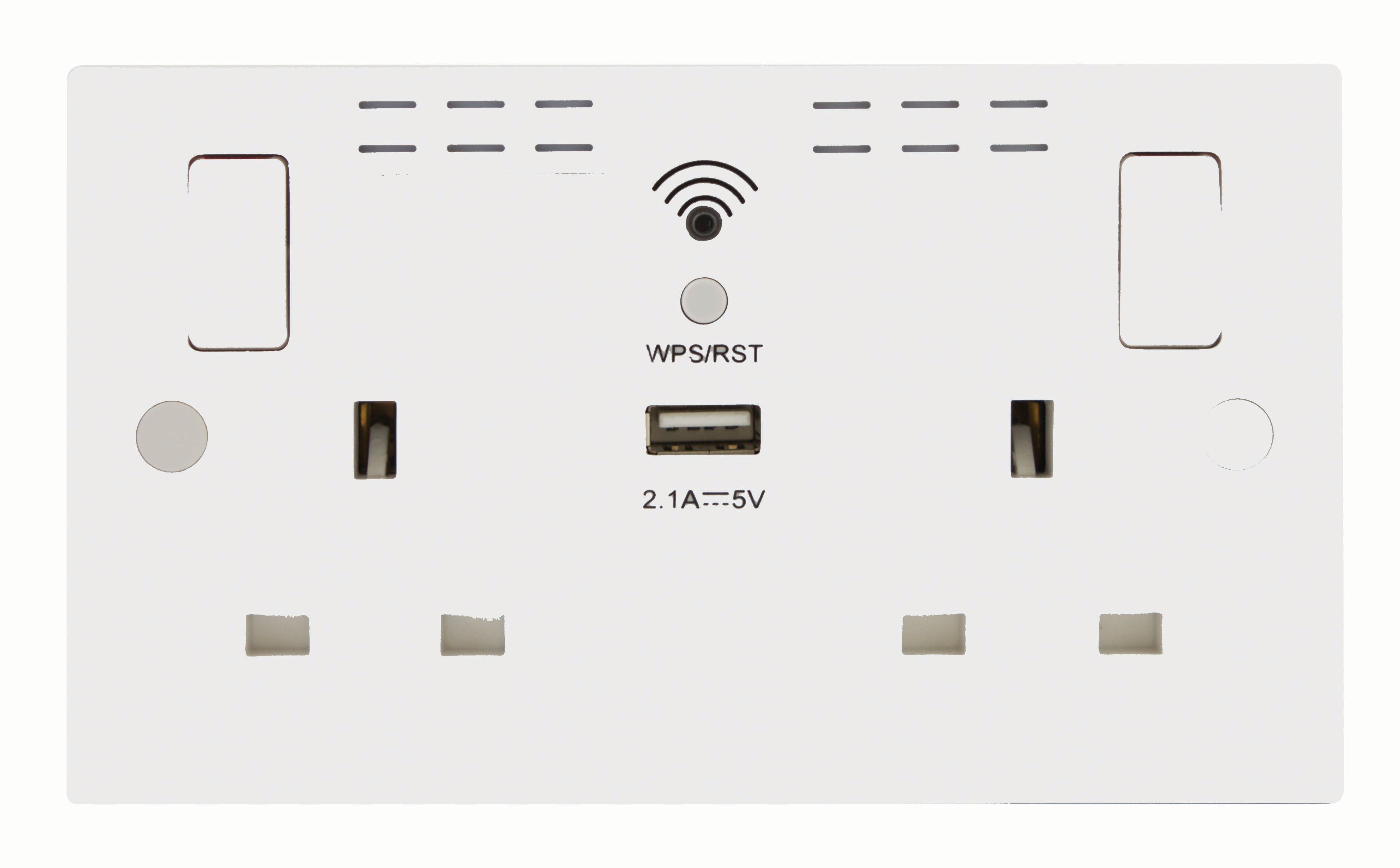 BG 13 AmpTwin Switched Wi-Fi Range Extender Socket with 1 x USB Port - White