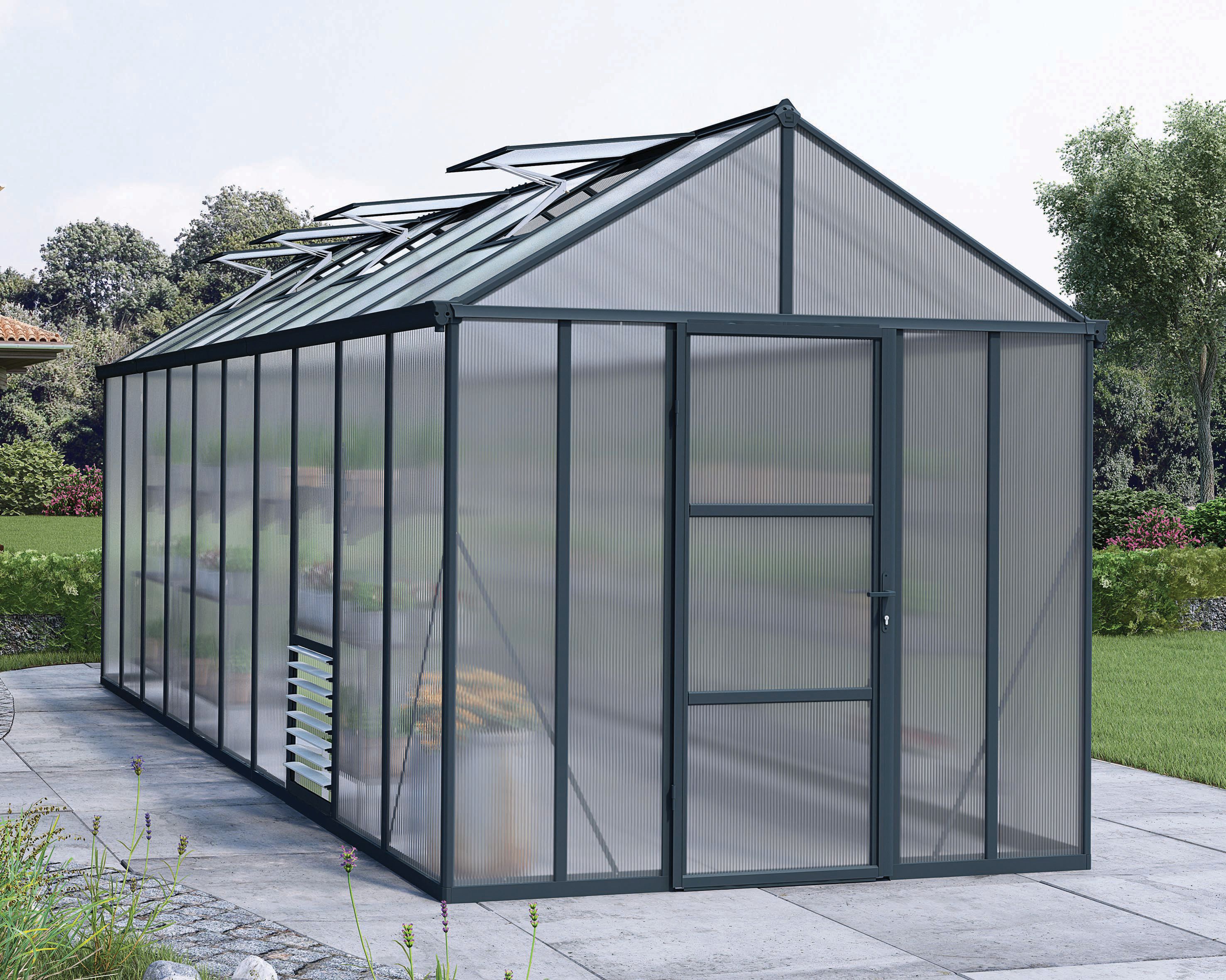 Palram Canopia Glory Long Aluminium Apex Greenhouse with Polycarbonate Panels - 8 x 20ft