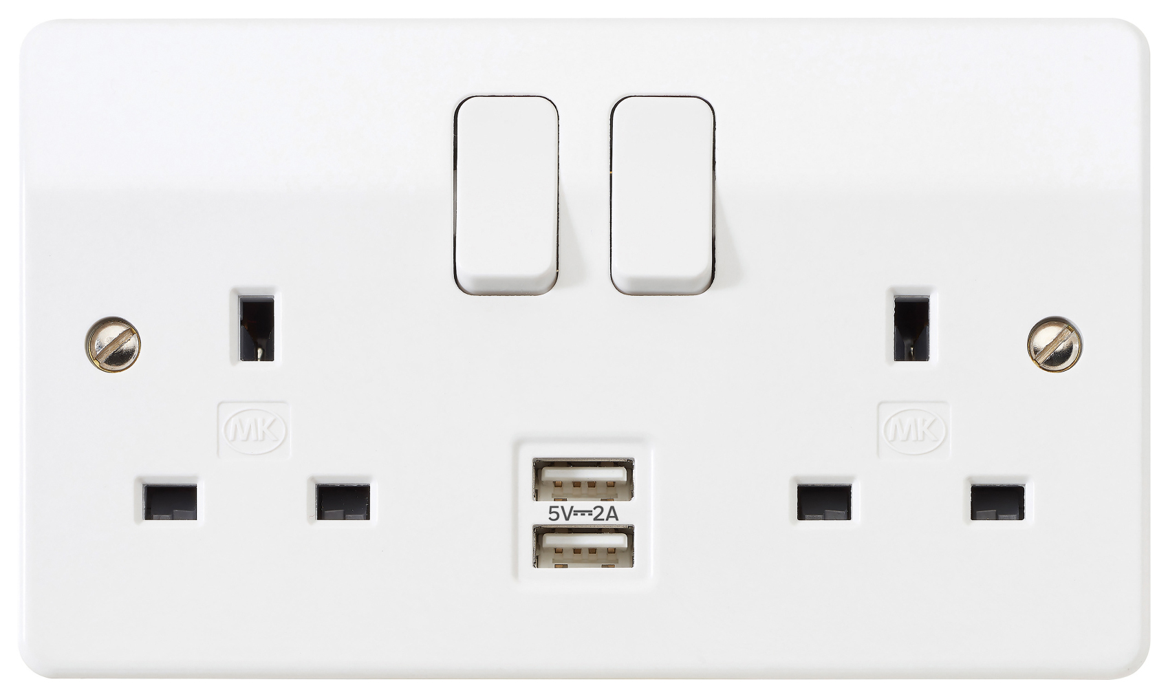 MK 13A Logic Plus Twin Switched Socket with 2 x 2.1A USB Ports - White