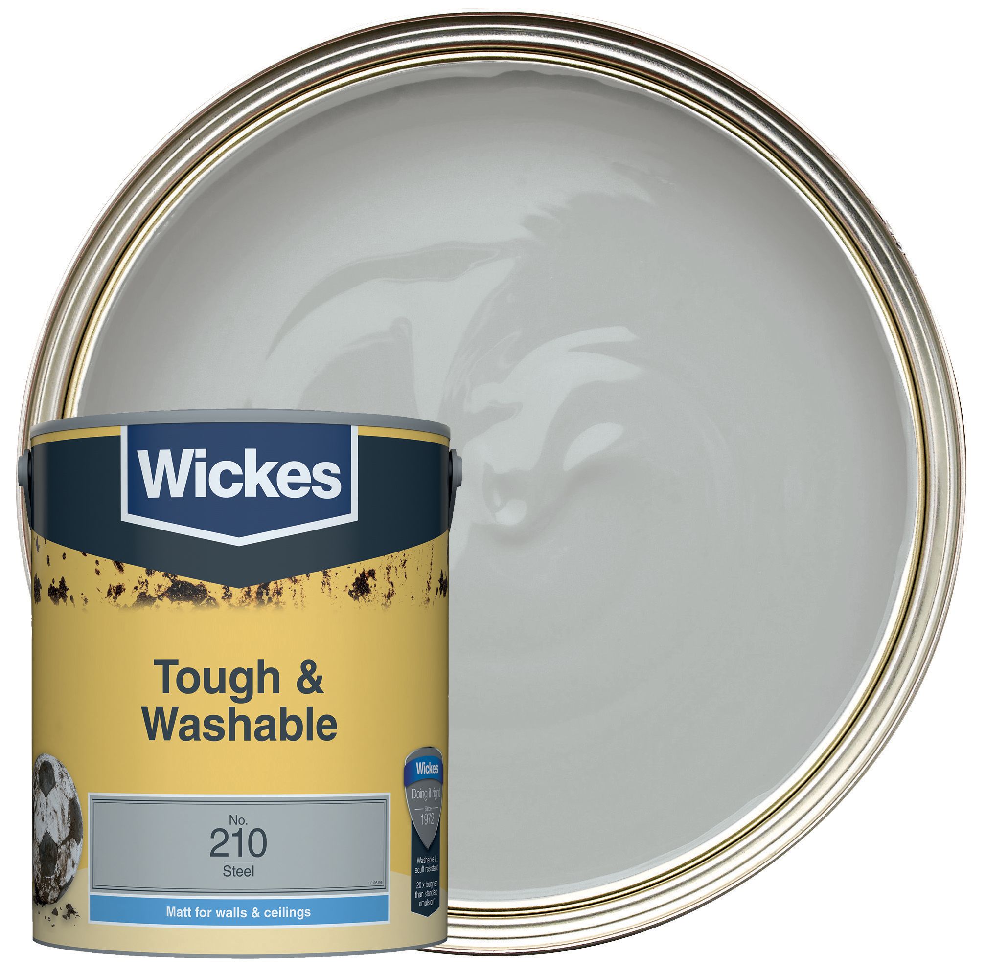 Wickes Tough & Washable Matt Emulsion Paint - Steel No.210 - 5L