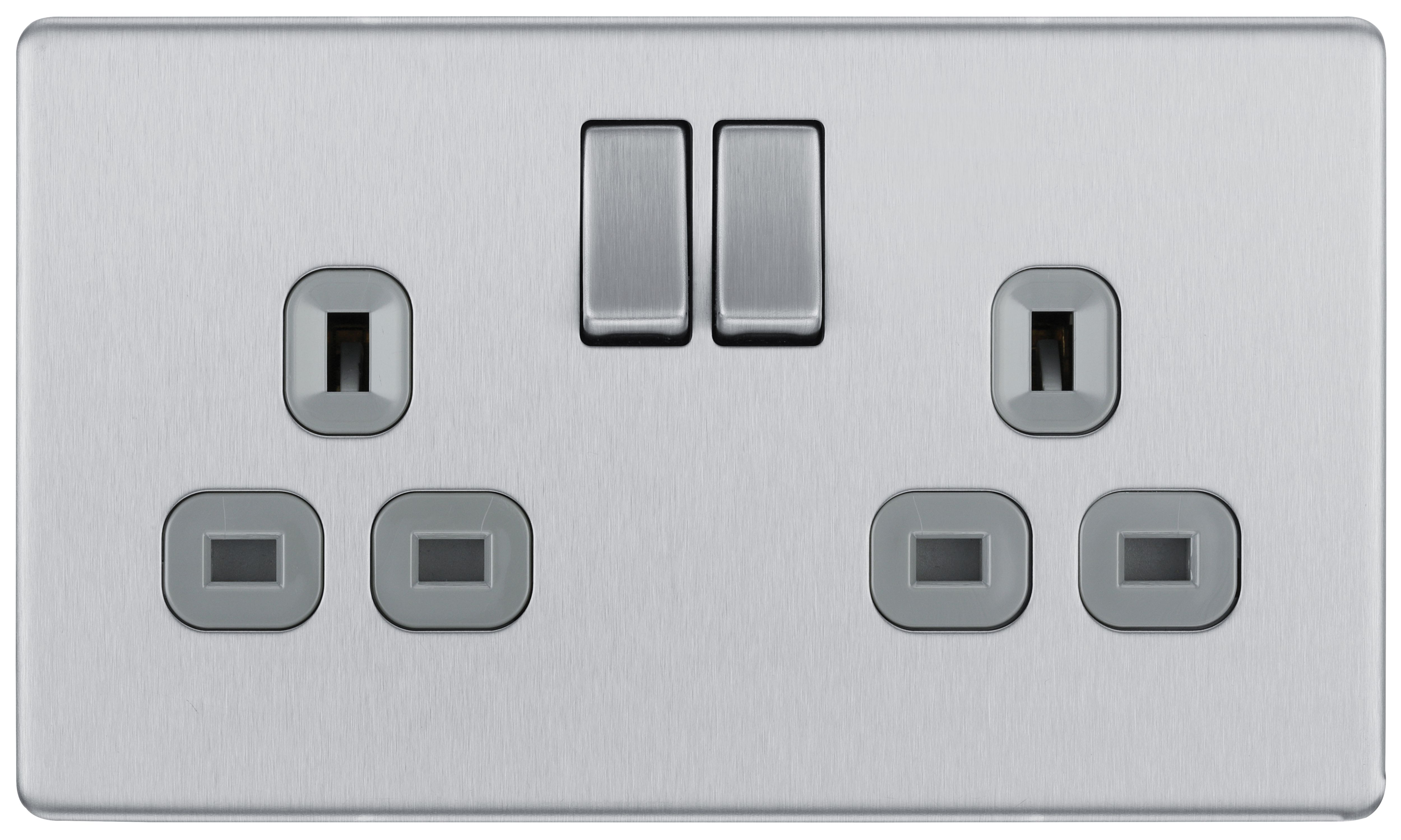 BG Screwless Flatplate Brushed Steel Double Switched 13A Power Socket Double Pole