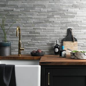 Wickes Quarzo Steel Splitface Porcelain Mosaic Tile Sheet - 394 x 160mm