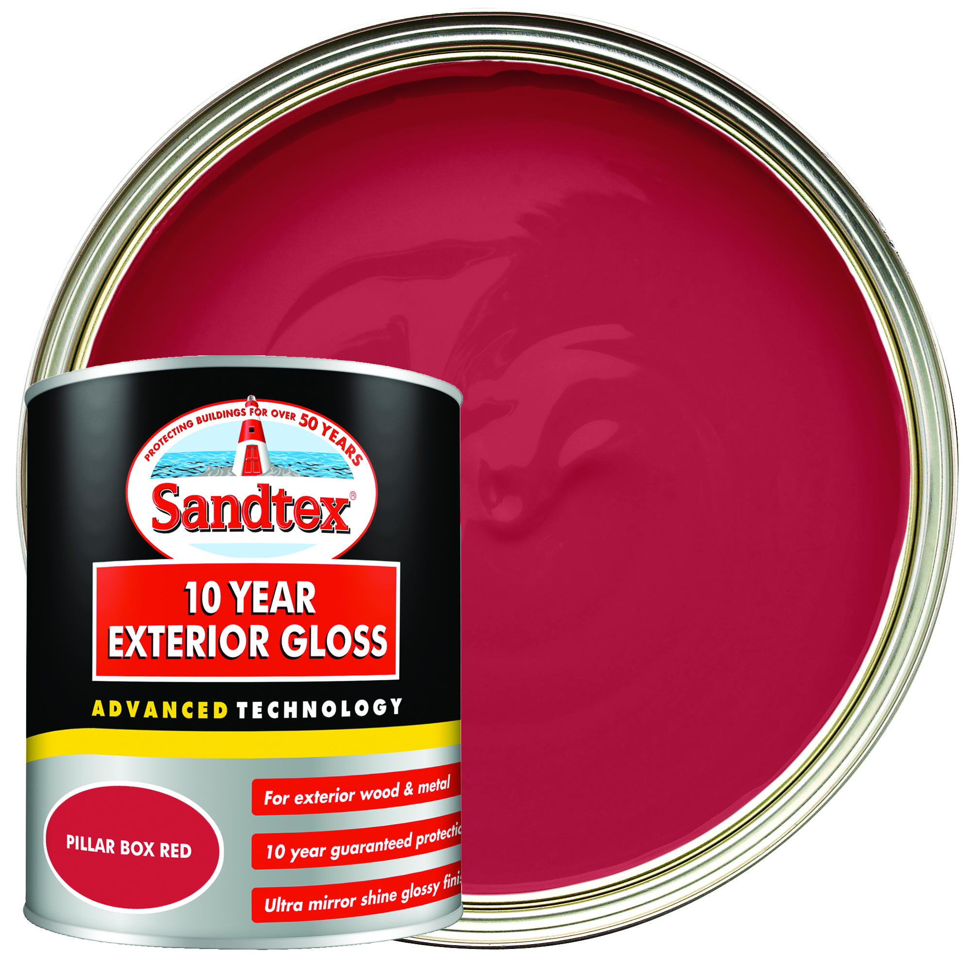 Sandtex 10 Year Exterior Gloss Paint - Pillar Box Red - 750ml