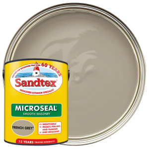 Sandtex Microseal Ultra Smooth Weatherproof Masonry 15 Year Exterior Wall Paint - French Grey - 5L