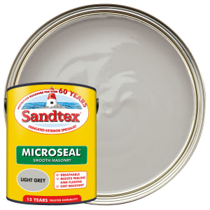 Sandtex Microseal Ultra Smooth Weatherproof Masonry 15 Year Exterior Wall Paint - Light Grey - 5L
