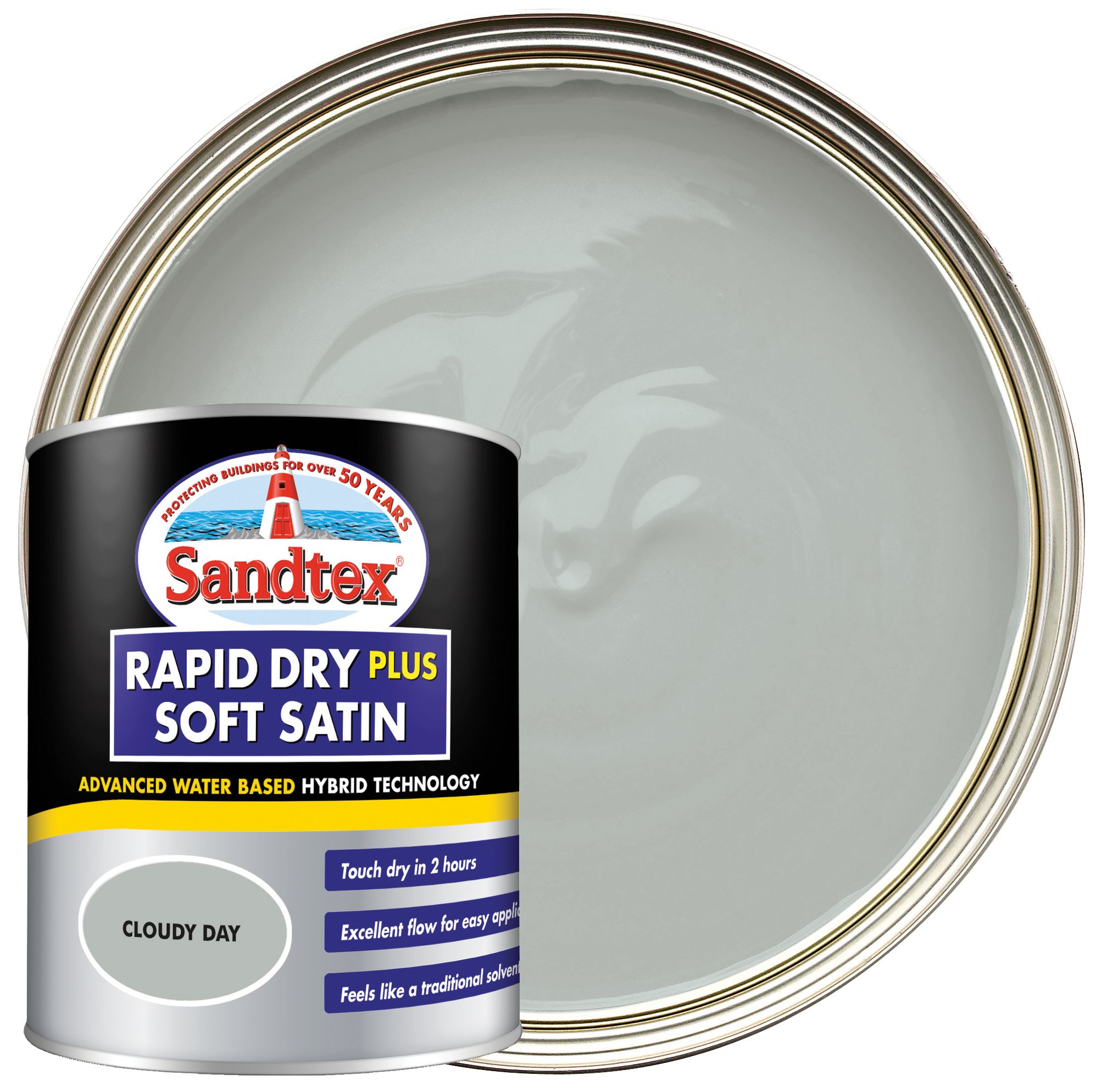 Sandtex Rapid Dry Plus Soft Satin Paint - Cloudy Day - 750ml
