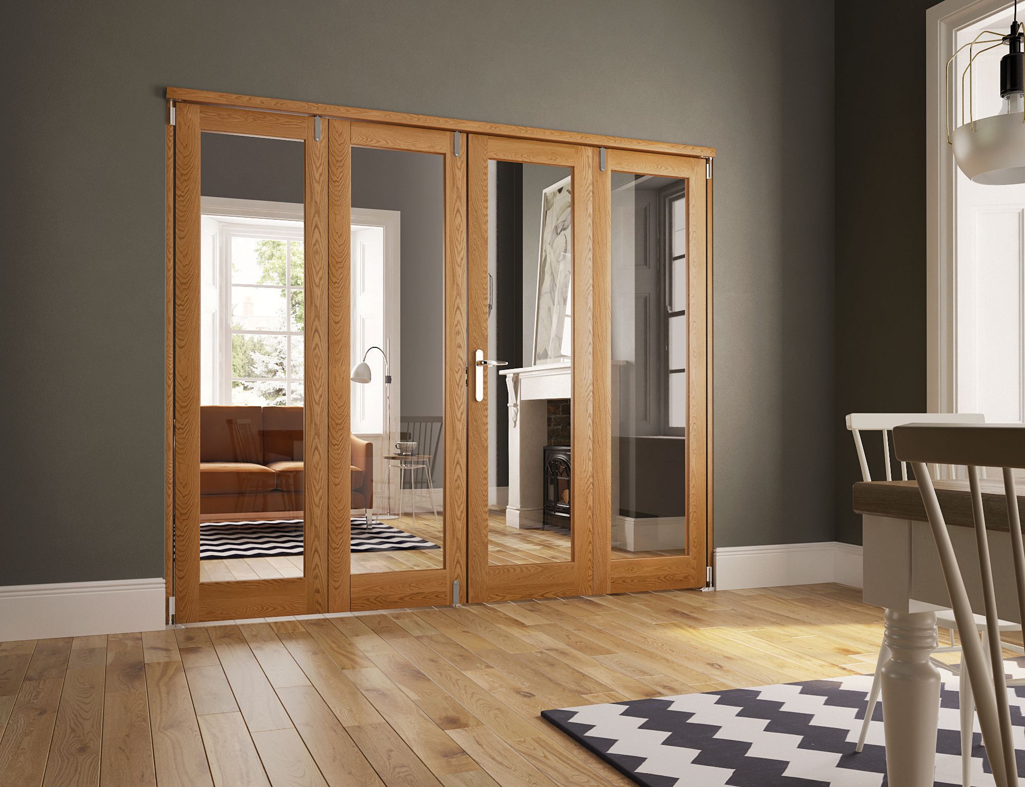 Wickes Newbury Fully Glazed Oak 1 Lite Internal Bi-Fold Door Set