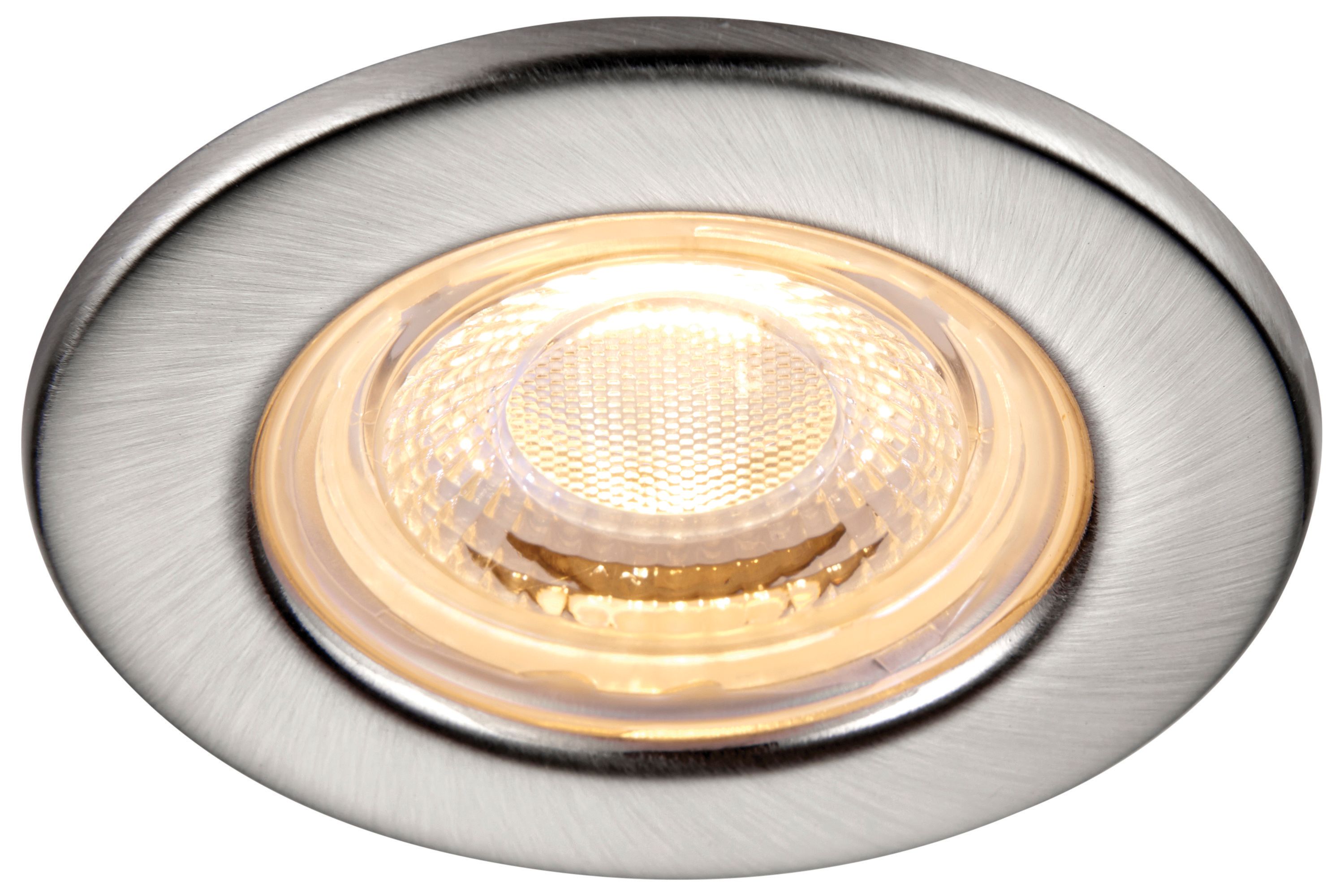 Saxby Integrated LED Fire Rated IP65 Brushed Nickel Fixed Warm White Downlight