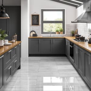 Wickes Olympia Light Grey Polished Stone Porcelain Wall & Floor Tile - 600 x 300mm