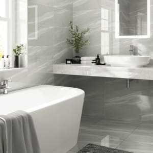 Wickes Olympia Grey Polished Sandstone Porcelain Wall & Floor Tile - 600 x 300mm