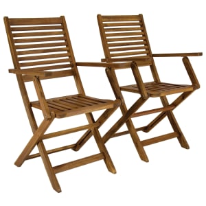Charles Bentley FSC Acacia Pair of Wooden Foldable Garden Arm Chairs