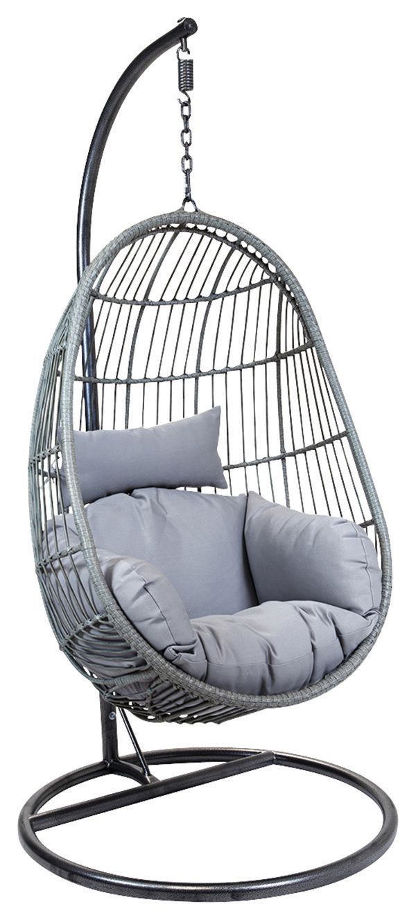 Charles Bentley Rattan Egg Shaped Garden Swing Chair - Grey