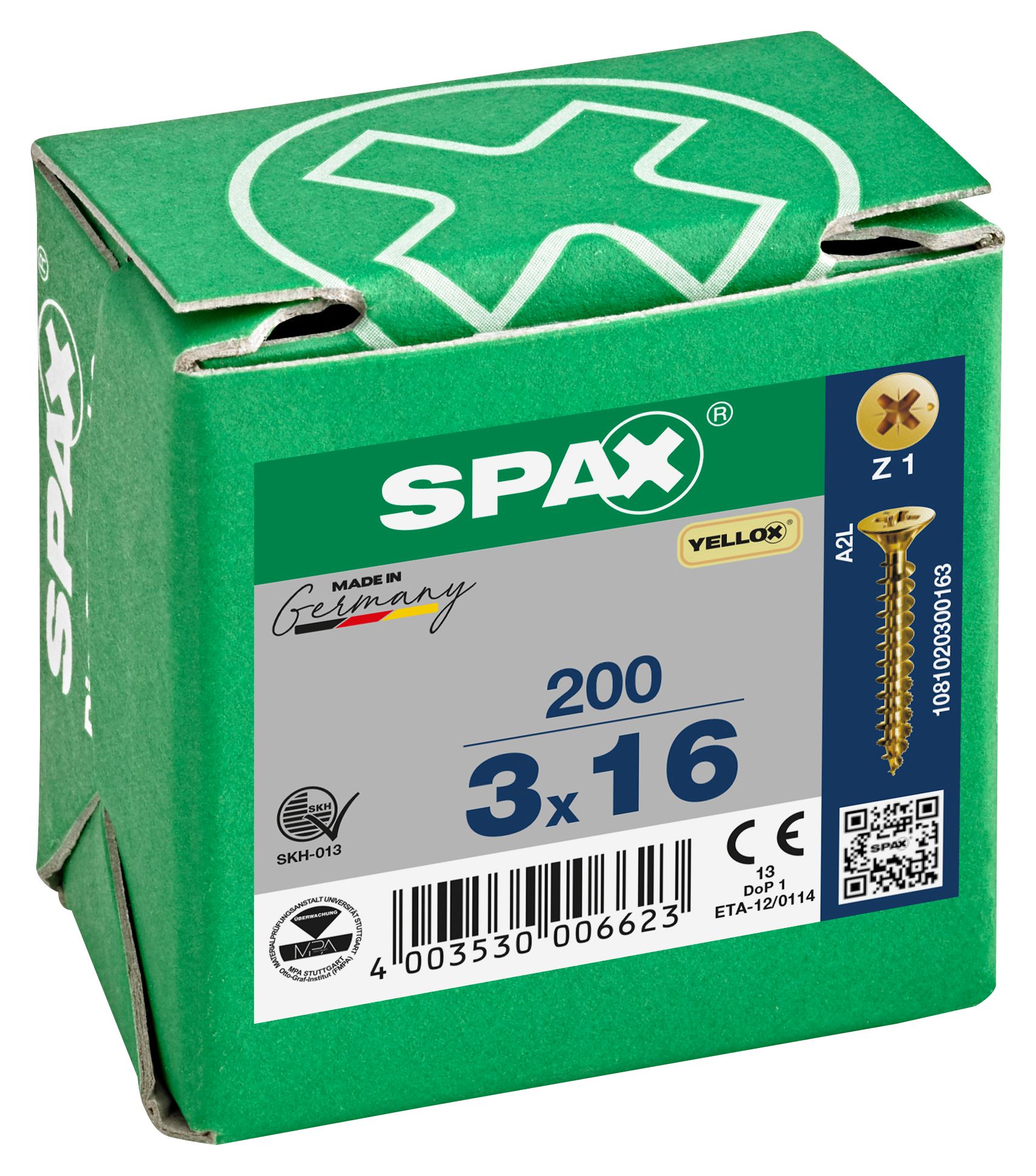 Spax Pz Countersunk Yellox Screws - 3x16mm Pack Of 200