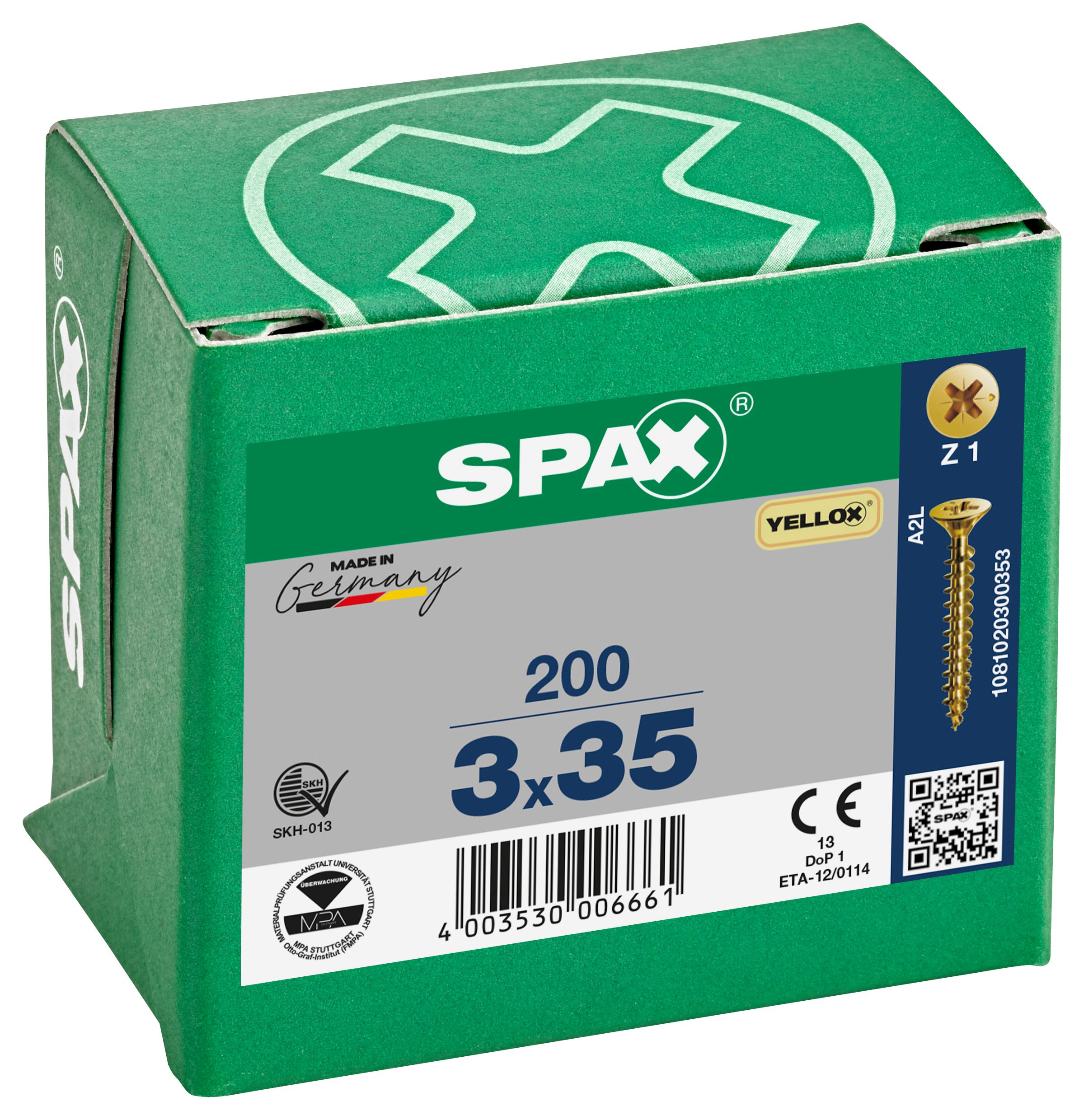 Spax Pz Countersunk Yellox Screws - 3x35mm Pack Of 200