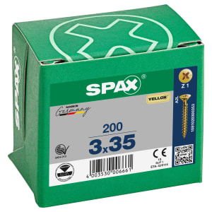 Spax Pz Countersunk Yellox Screws - 3x35mm Pack Of 200
