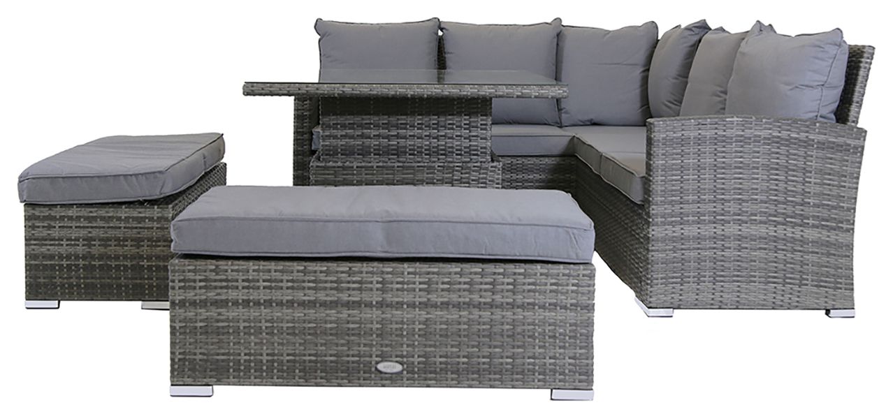 Charles Bentley Corner Garden Lounge Set with Adjustable Height Table - Grey