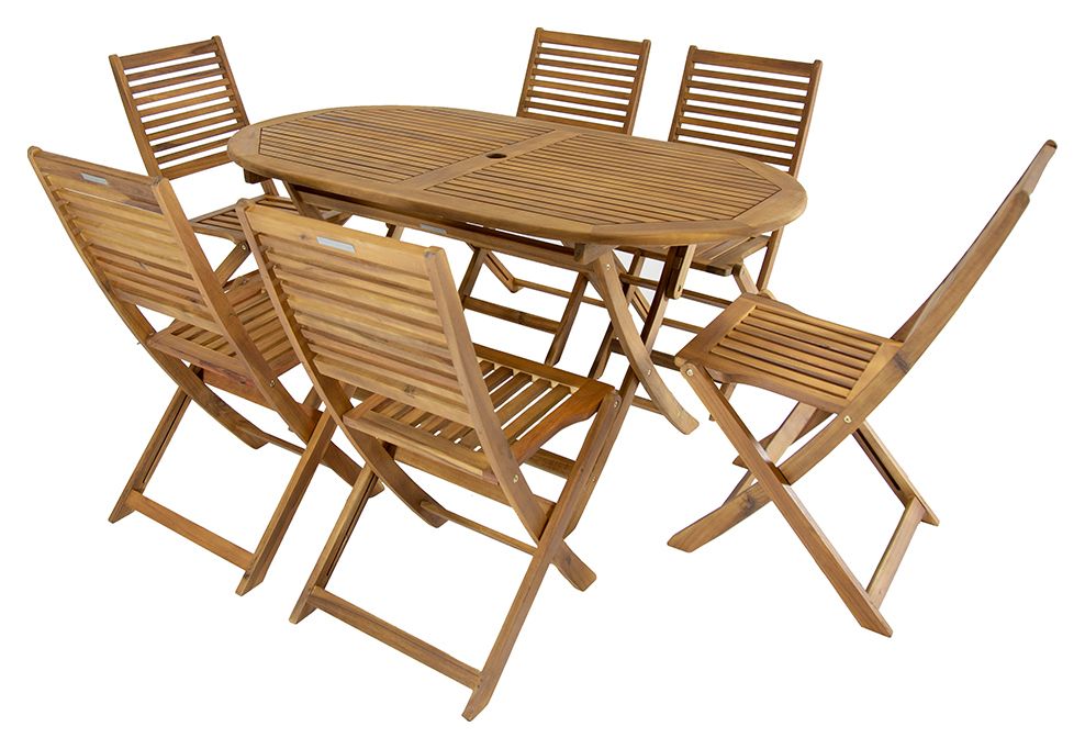 Charles Bentley FSC Acacia 6 Seater Wooden Oval Garden Dining Set