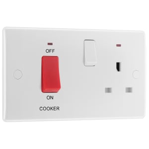 BG Slimline 45A White Cooker Control Unit with Switched 13A Power Socket