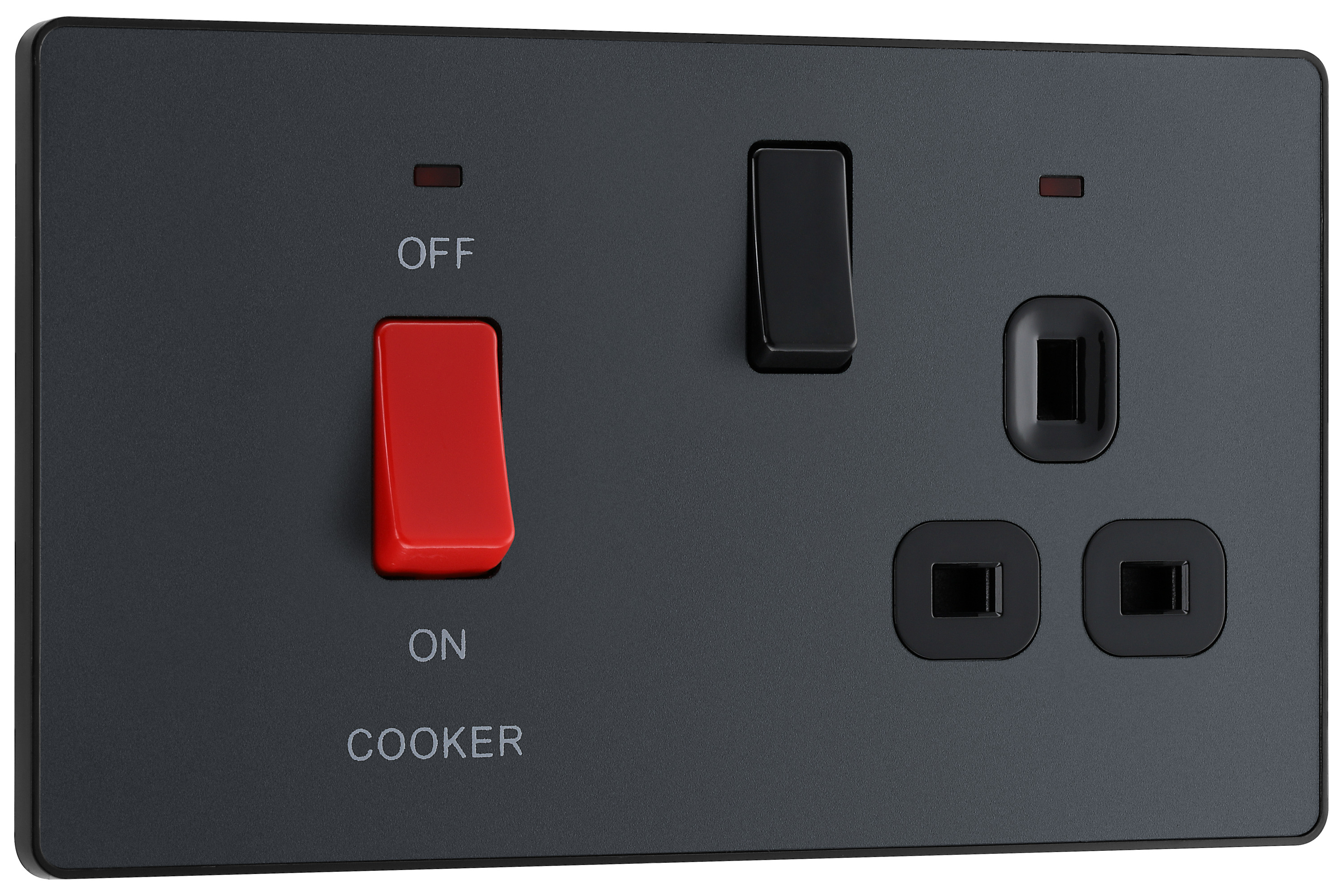 BG Evolve Matt Grey Cooker Control Socket Double Pole Switch with LED Power Indicators