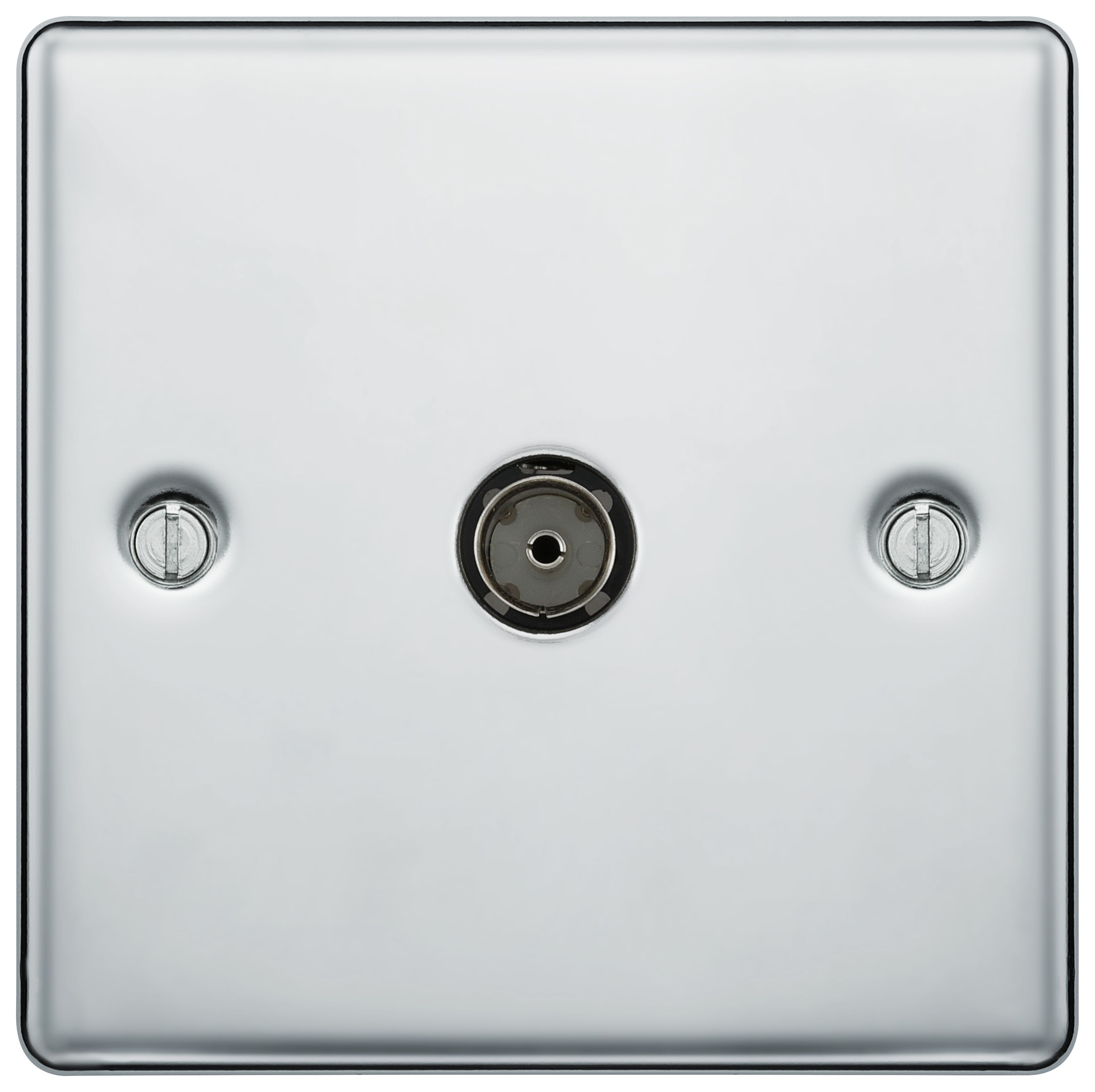 BG Screwed Raised Plate Single Socket For Tv Or Fm Co-Axial Aerial Connection - Polished Chrome