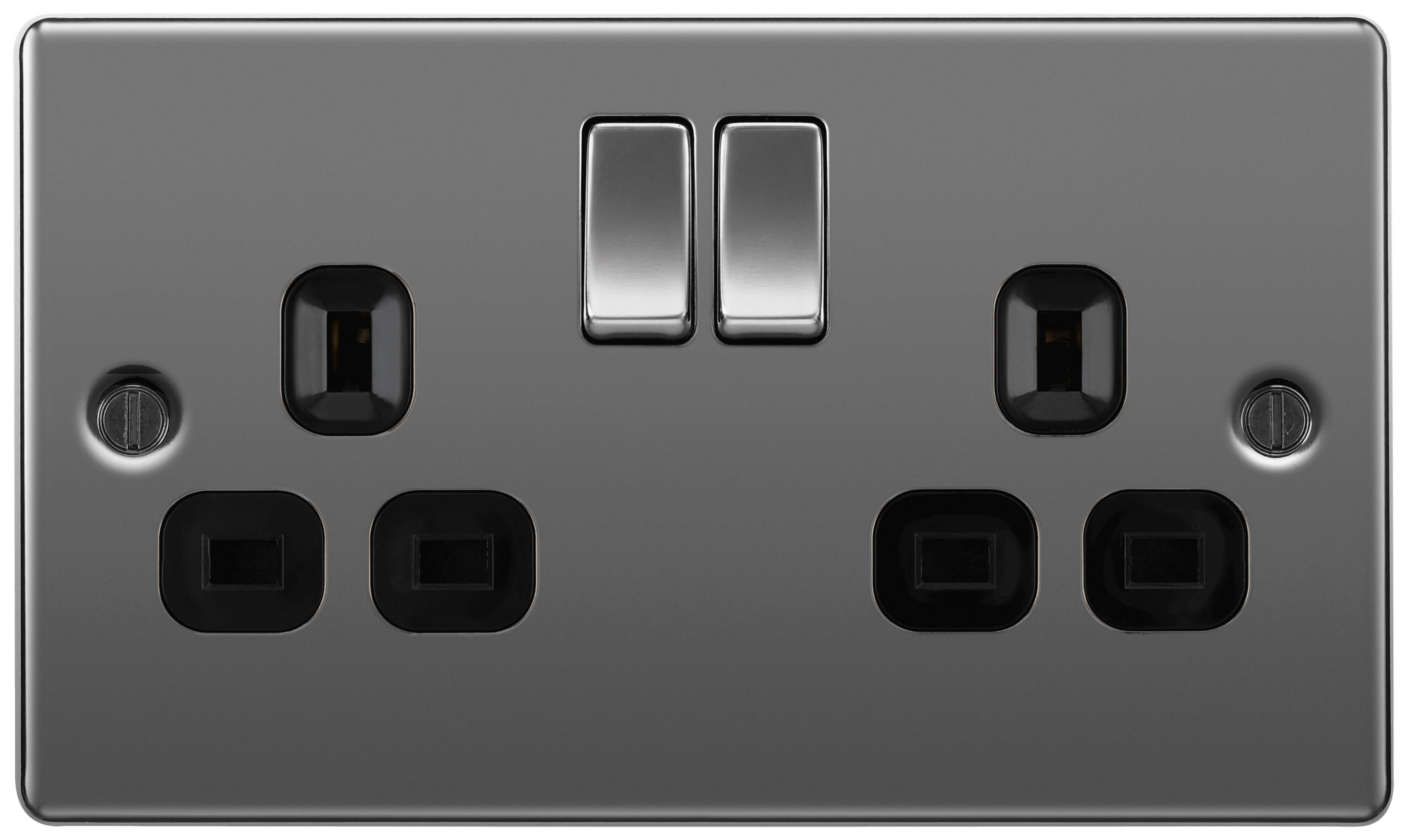 BG 13A Screwed Raised Plate Double Switched Power Socket Double Pole - Black Nickel