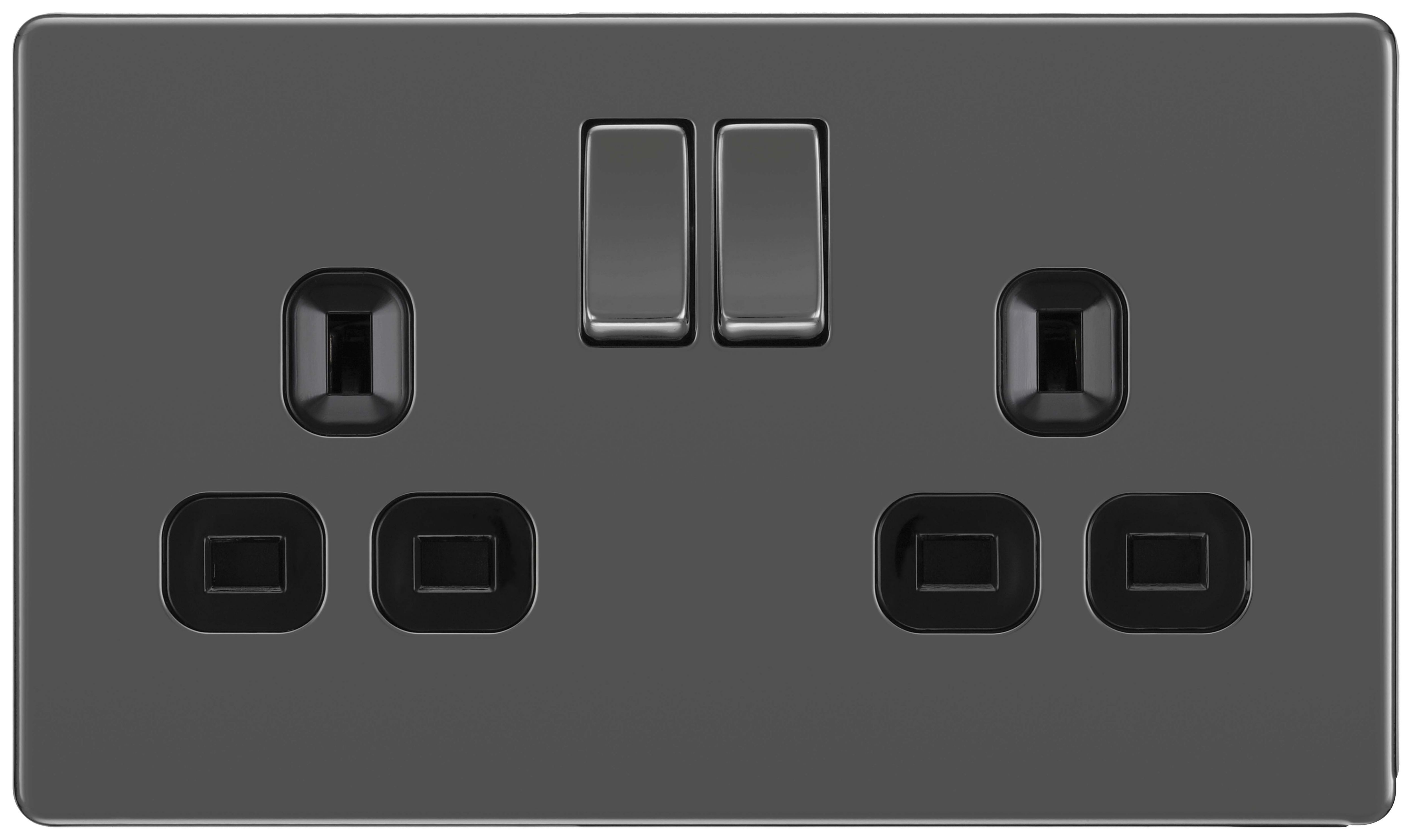 BG 13A Screwless Flat Plate Double Switched Power Socket Double Pole - Black Nickel