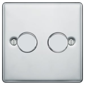 BG 400W Screwed Raised Plate Double Dimmer Switch 2-Way Push On/Off - Polished Chrome