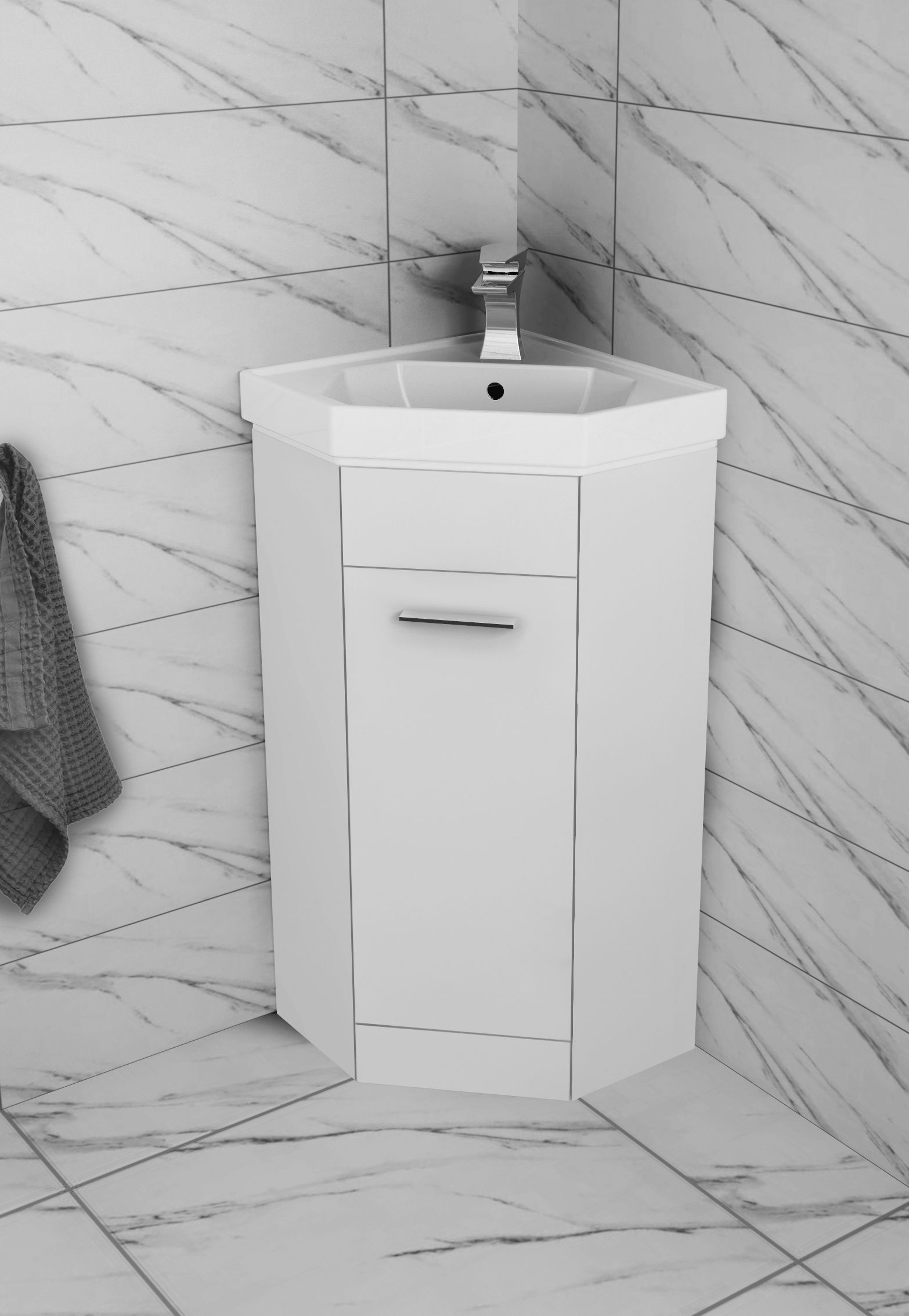 Wickes Porto White Gloss Corner Freestanding Vanity Unit with Basin - 840 x 420mm