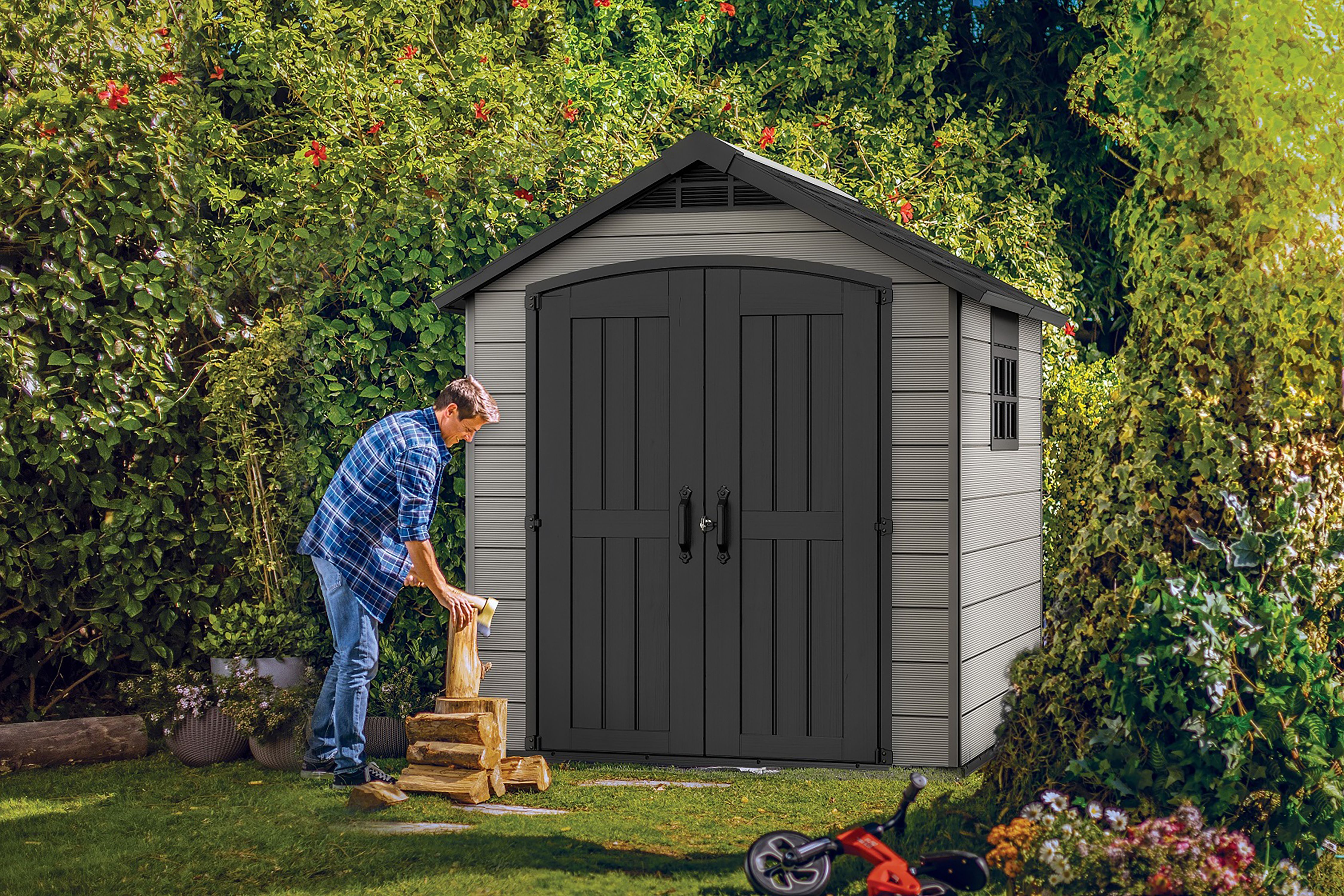 Keter Premier Grey Double Door Outdoor Apex Garden Storage Shed - 7.5 x 7ft
