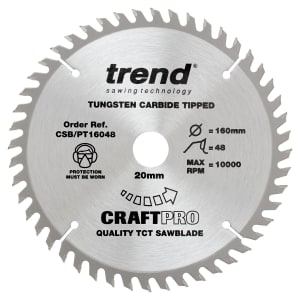 Trend CSB/16048 48 Teeth Fine Cut Craft Plunge or Circular Saw Blade - 160 x 20mm