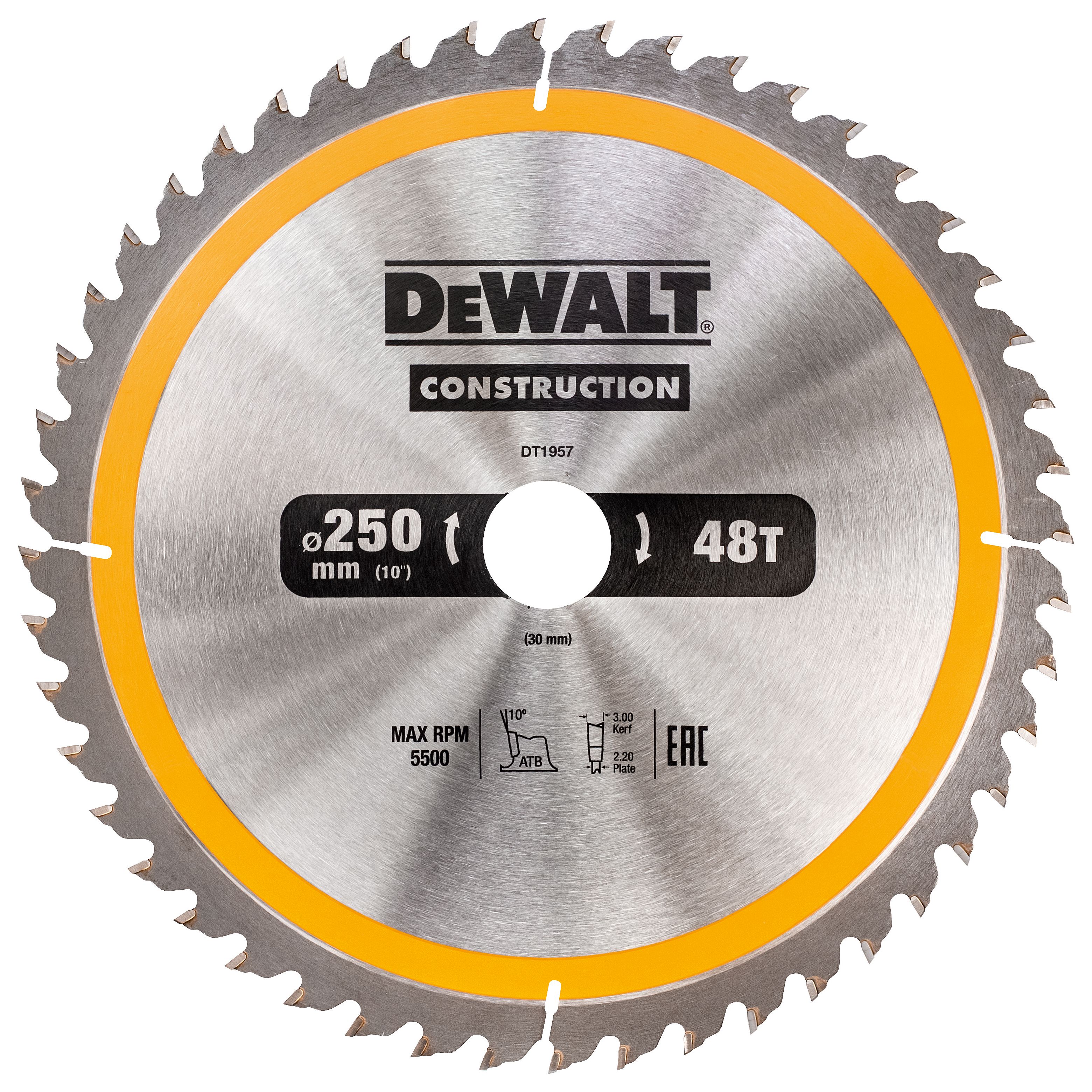 DEWALT DT1957-QZ 48 Teeth Construction Smooth Cut Circular Saw Blade - 250 x 30mm