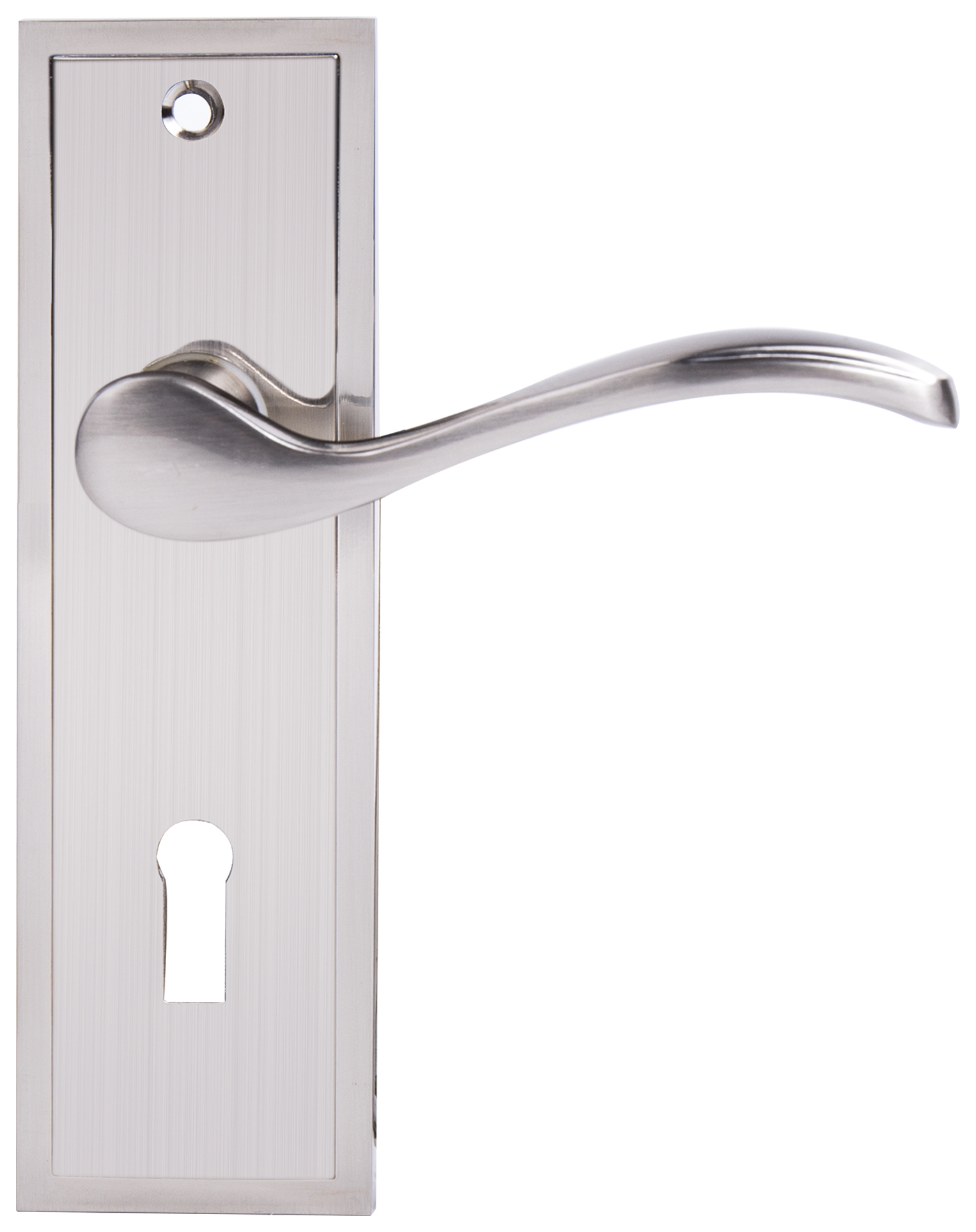 Lisbon Satin Nickel Lock Door Handle - 1 Pair