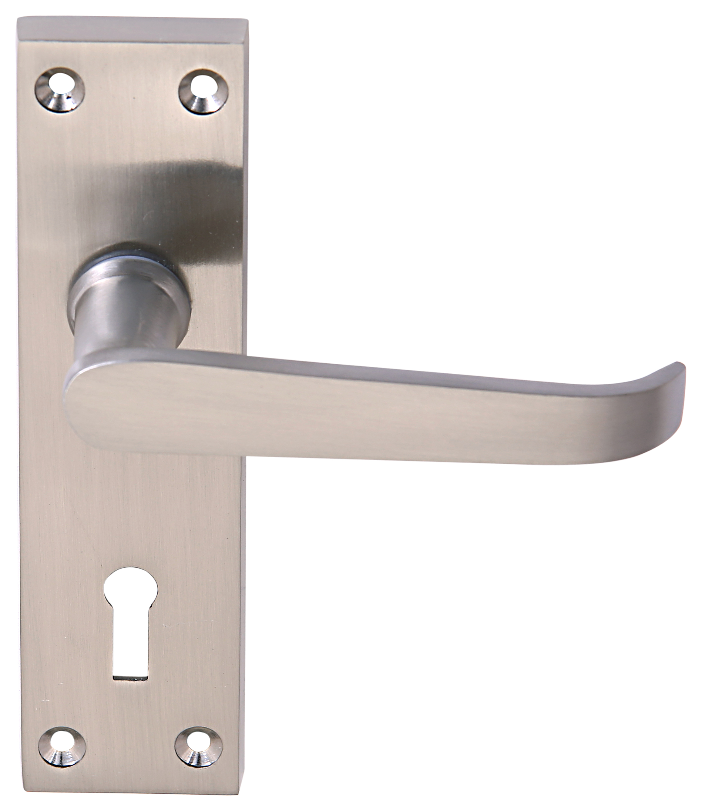 Victorian Straight Satin Nickel Lock Door Handle - 1 Pair