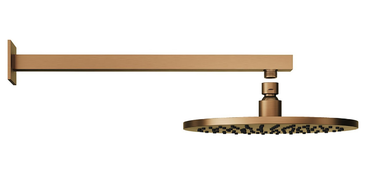 Hadleigh 250mm Wall Mounted Round Shower Head with Square Arm - Brushed Bronze