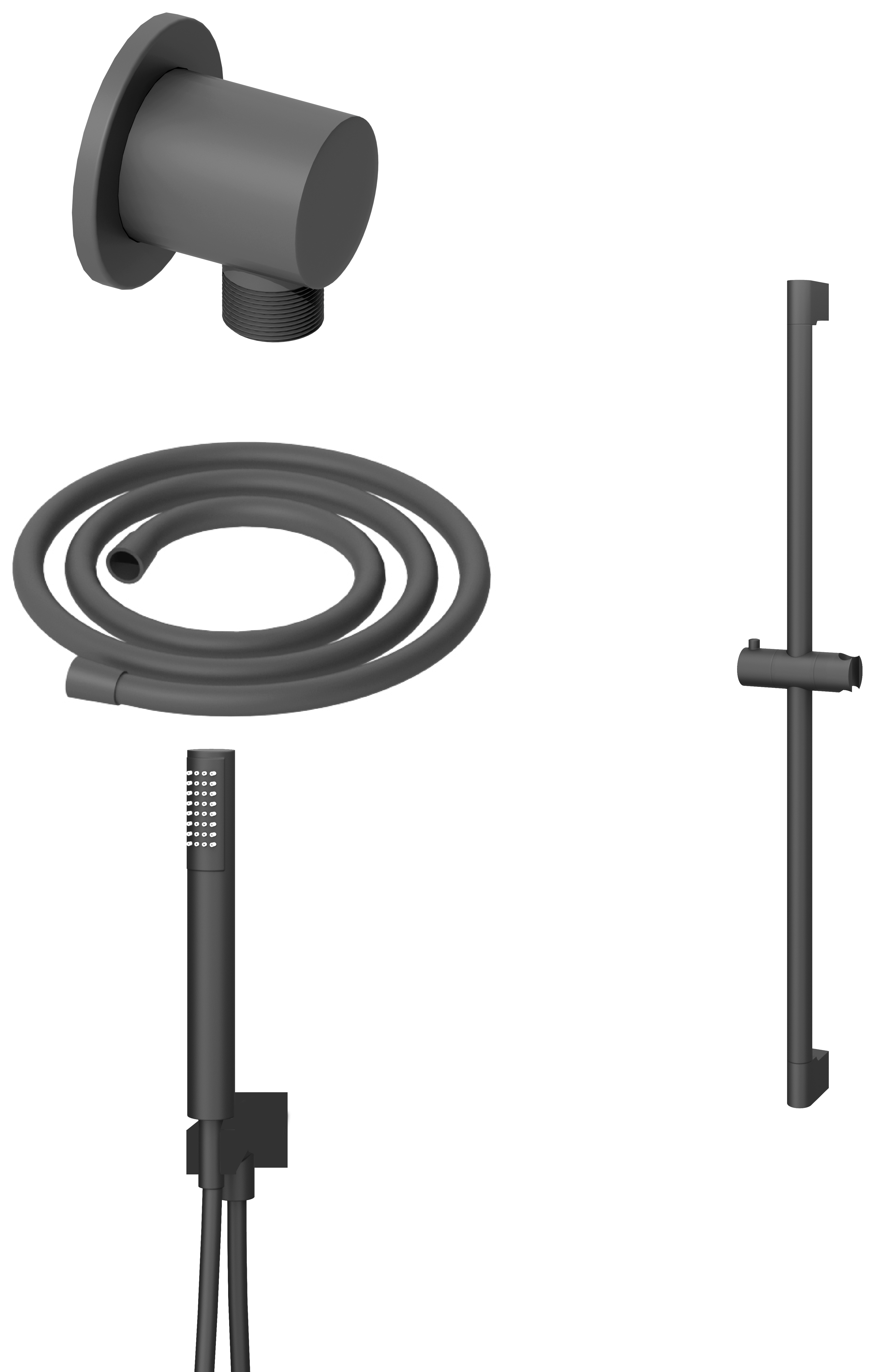 Hadleigh Shower Riser Rail, Wall Outlet, 1.6m Hose & Handset Accessories Kit in Matt Anthracite