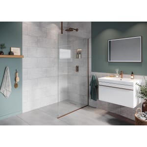 Hadleigh 8mm Brushed Bronze Frameless Wetroom Screen with Ceiling Arm - 900mm