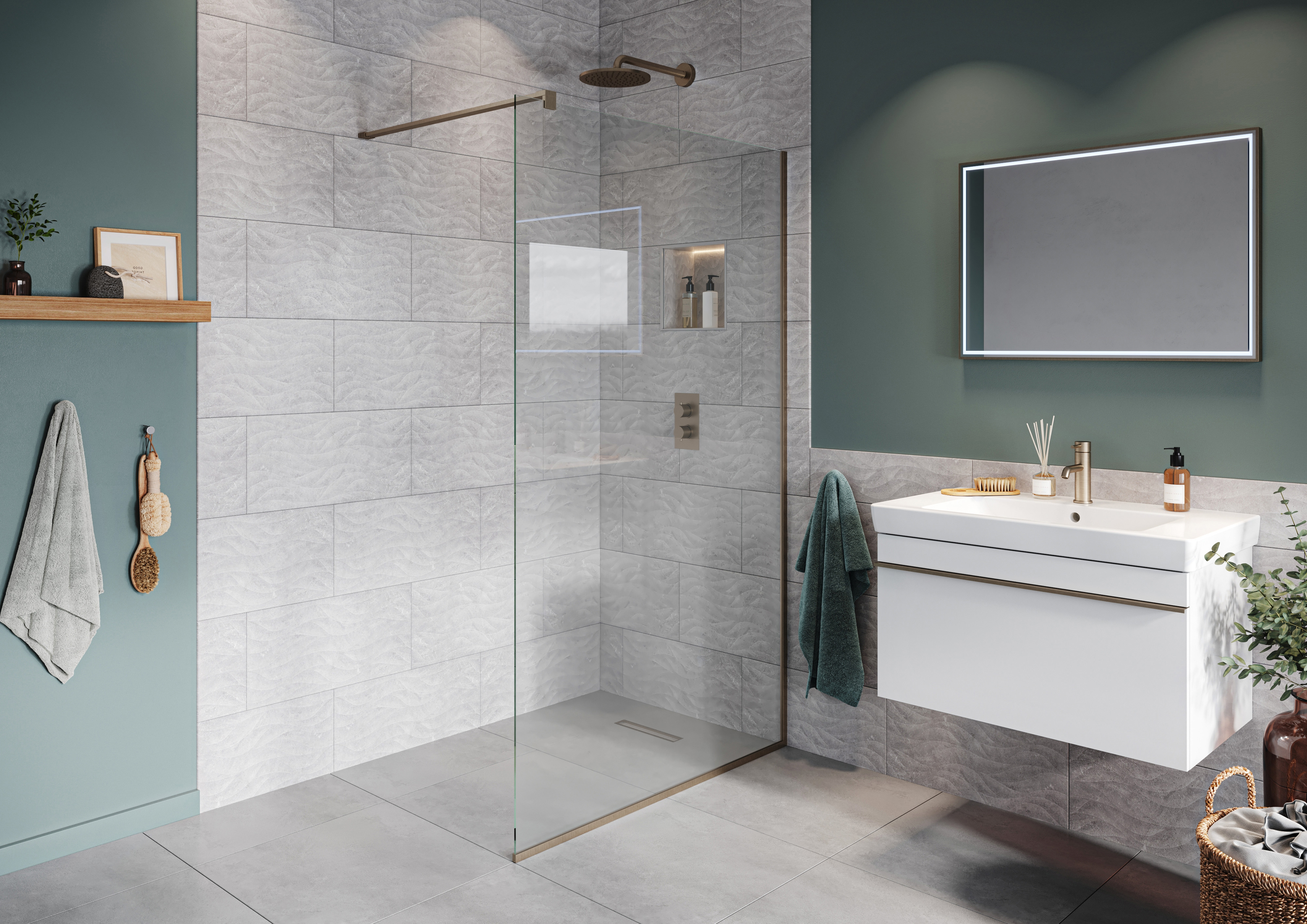 Hadleigh 8mm Brushed Nickel Frameless Wetroom Screen with Wall Arm - 1100mm