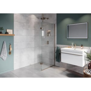 Hadleigh 8mm Brushed Nickel 900mm Frameless Wetroom Screen with Ceiling Arm & 350mm Pivot Panel