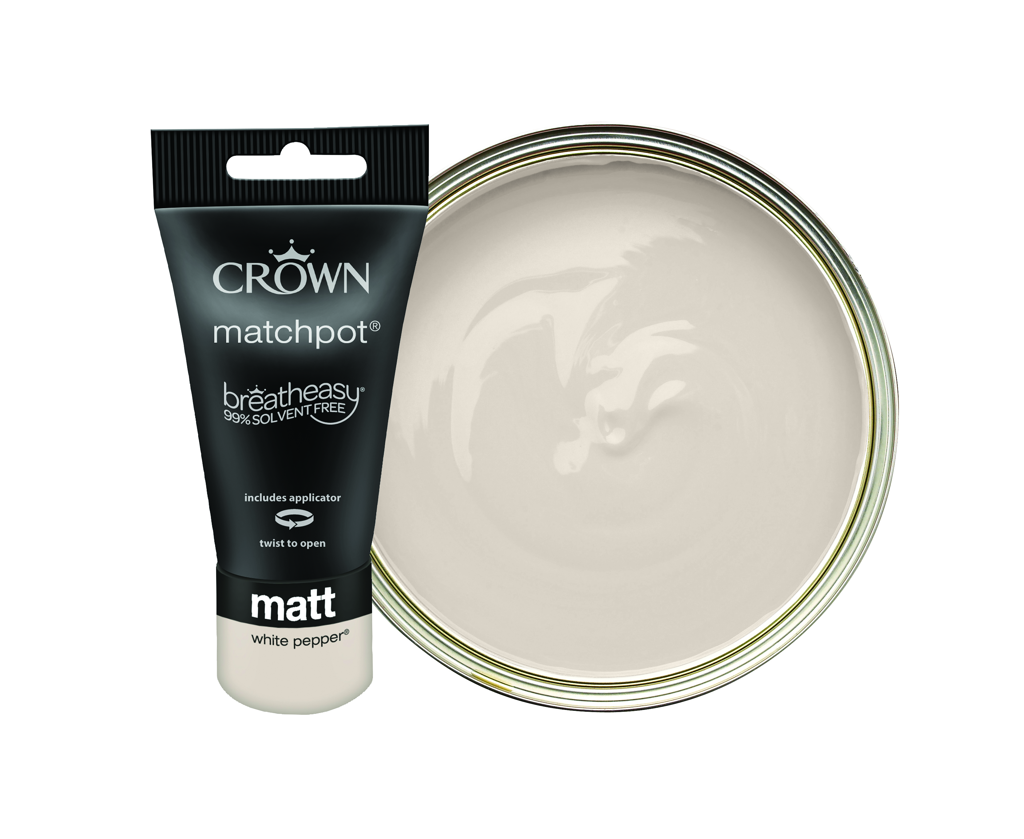 Crown Matt Emulsion Paint Tester Pot - White Pepper - 40ml
