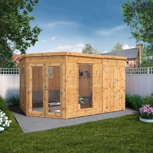 Mercia Premium Corner Timber Summerhouse with Side Shed - 8 x 12ft