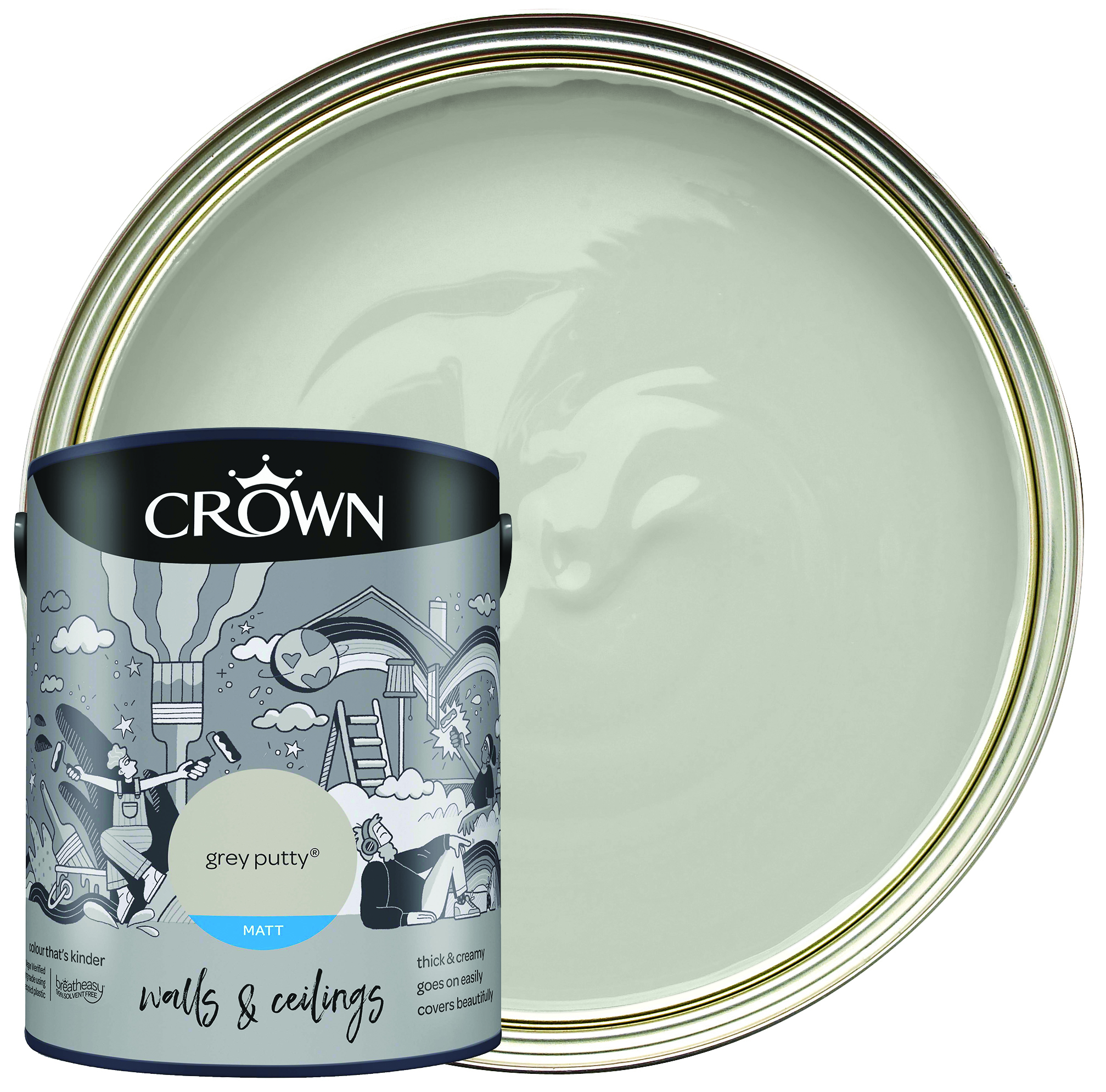 Crown Matt Emulsion Paint - Grey Putty - 5L
